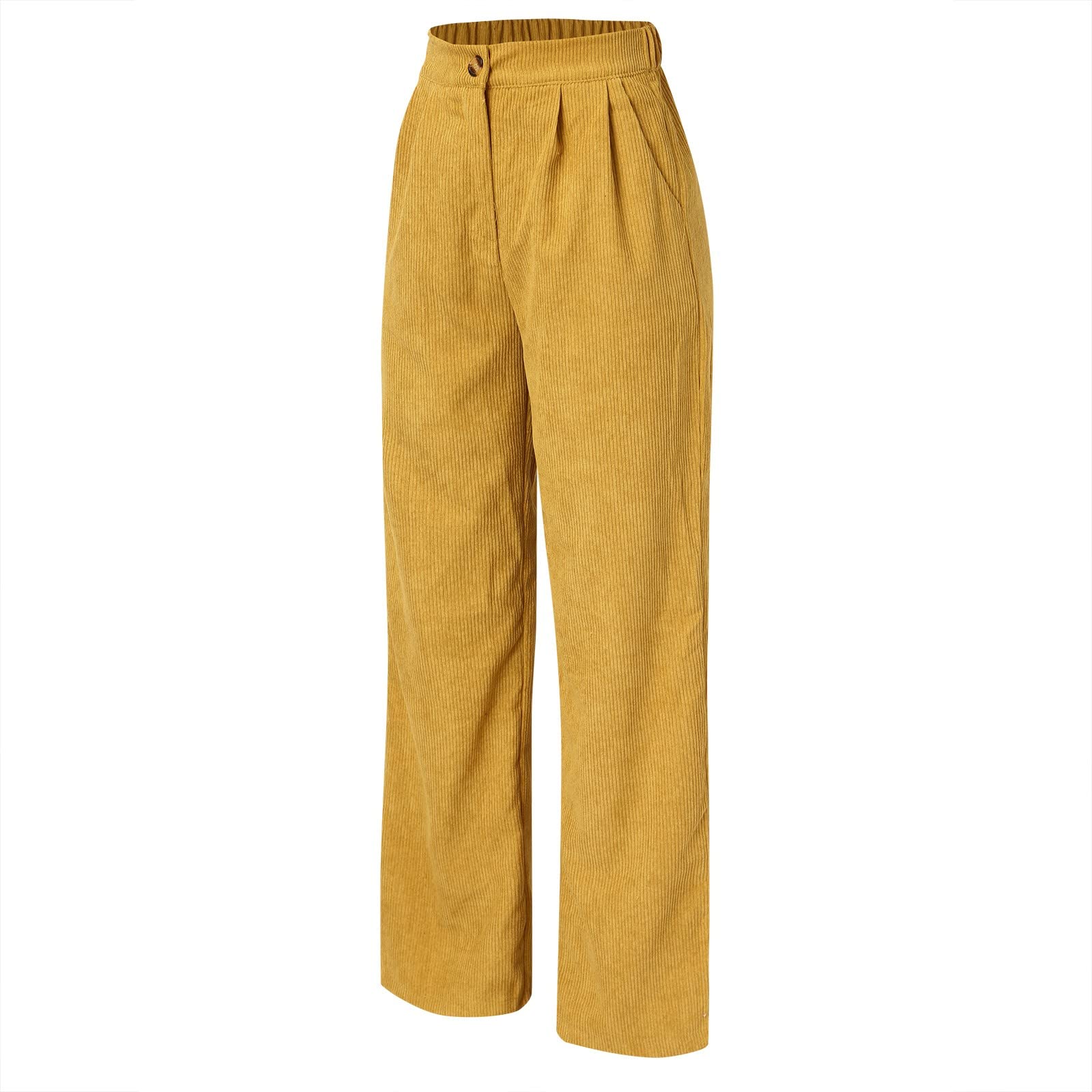 Pantaloni larghi in velluto a coste da donna, pantaloni da jogging invernali caldi da donna, pantaloni di colore puro, pantaloni con due tasche, pantaloni con bottone, pantaloni larghi pantaloni per