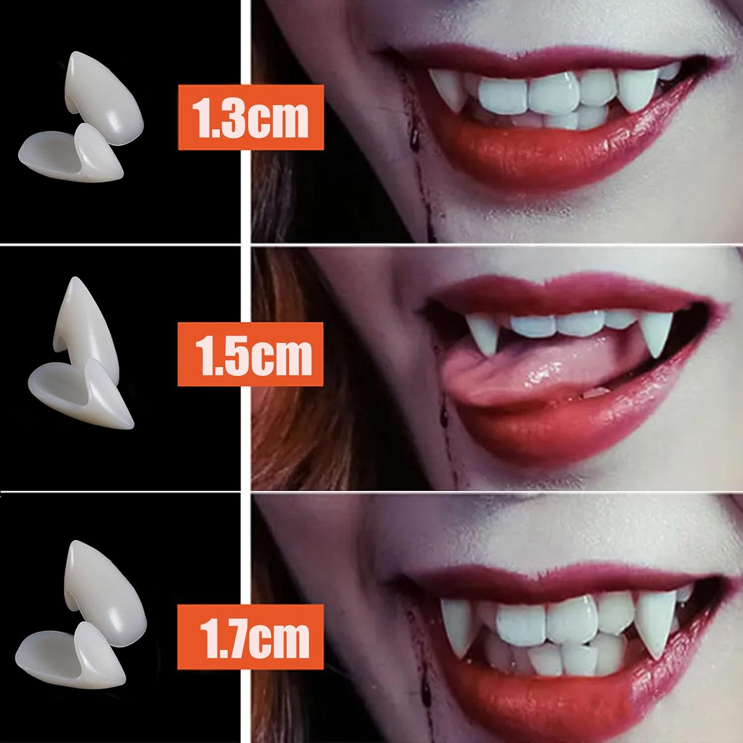 10 pcs Halloween Fake Blood Coagulated(1.06oz)+Spray(2.03oz)+Dripping(2.03oz) Vampire fangs teeth(3 pairs),Washable Blood Splatter Makeup,Realistic Edible Bloods for Clothes, Makeup for Costume