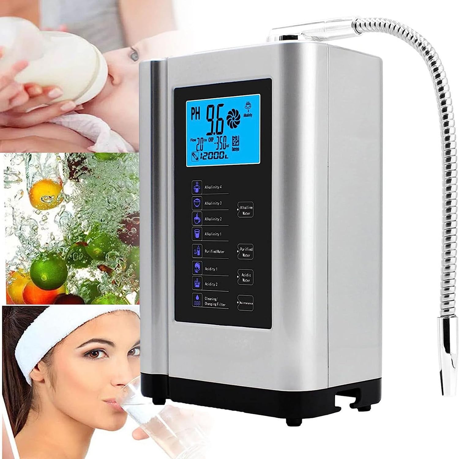 SHENGSHIYU Water Ionizer, Water Purifier Machine PH 3.5-10.5 Alkaline Acid Water Machine, Hydrogen Generator Machine Drinking Purifier Filter 7 Water Settings for Home Appliance