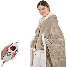 Heated Blanket Wearable Shawl Electric Throw, Heated Wrap with Pockets, Poncho Blanket Hoodie for Adult, 6 Heat Settings &amp; 1-4H Timer Auto Off, Gift, 50 * 64", Camel