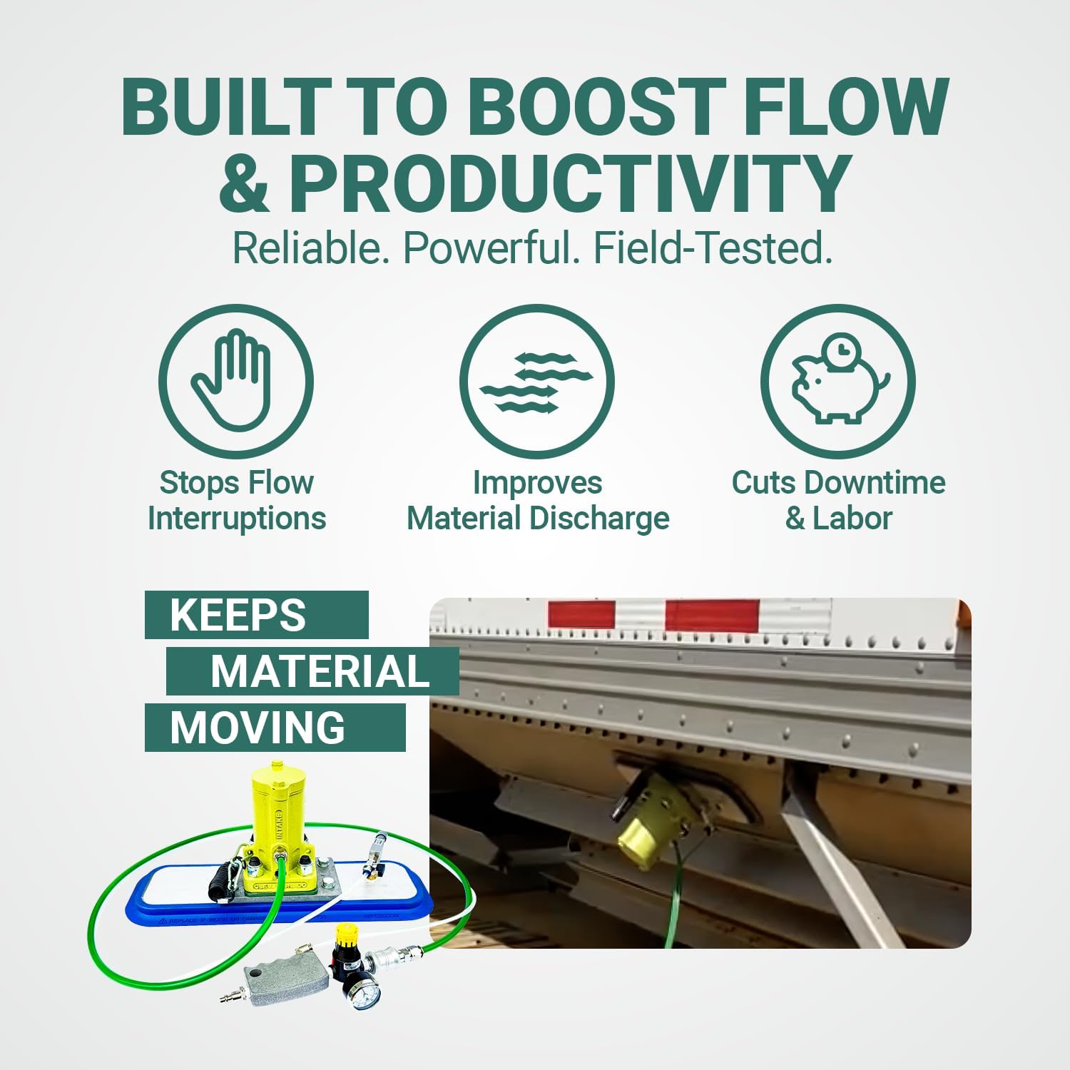 1125 VMSAC Vacuum Mount Air Piston Vibrator – Portable Vibrating Motor with Handheld Controls - Lightweight Vibration Motor, Concrete Vibrator for Truck Trailers, Hoppers and Bins