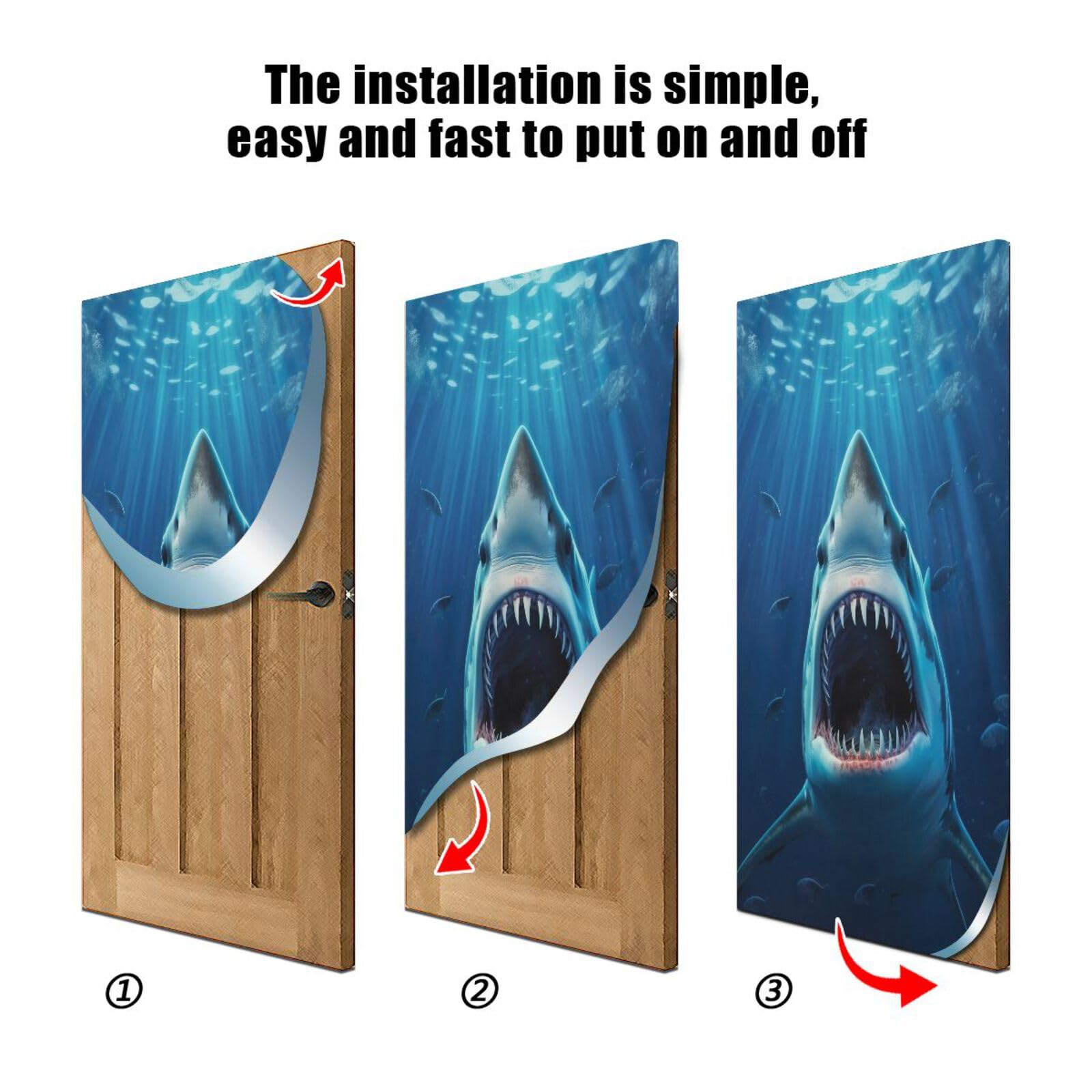 FLildon Wild Shark Door Cover Decoration, Party Accessory Porch Decor for Festive Ornament Room Door Covers 35 x 79 Inch