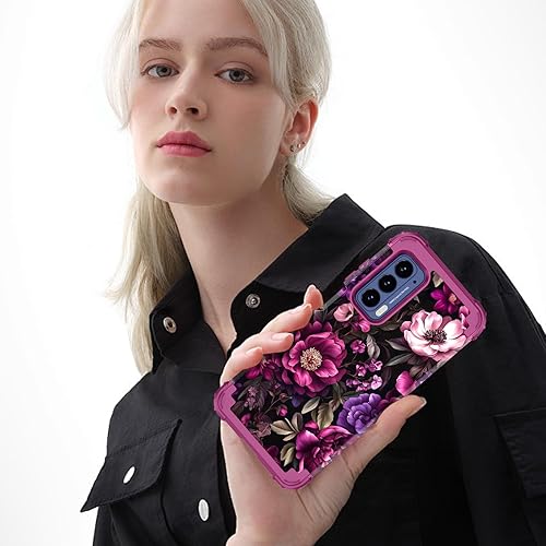 Miniatura 6 de LONTECT Funda para Moto Edge 2021, Moto Edge 5G UW, funda floral a prueba de golpes, 3 en 1, híbrida resistente, resistente, funda protectora de