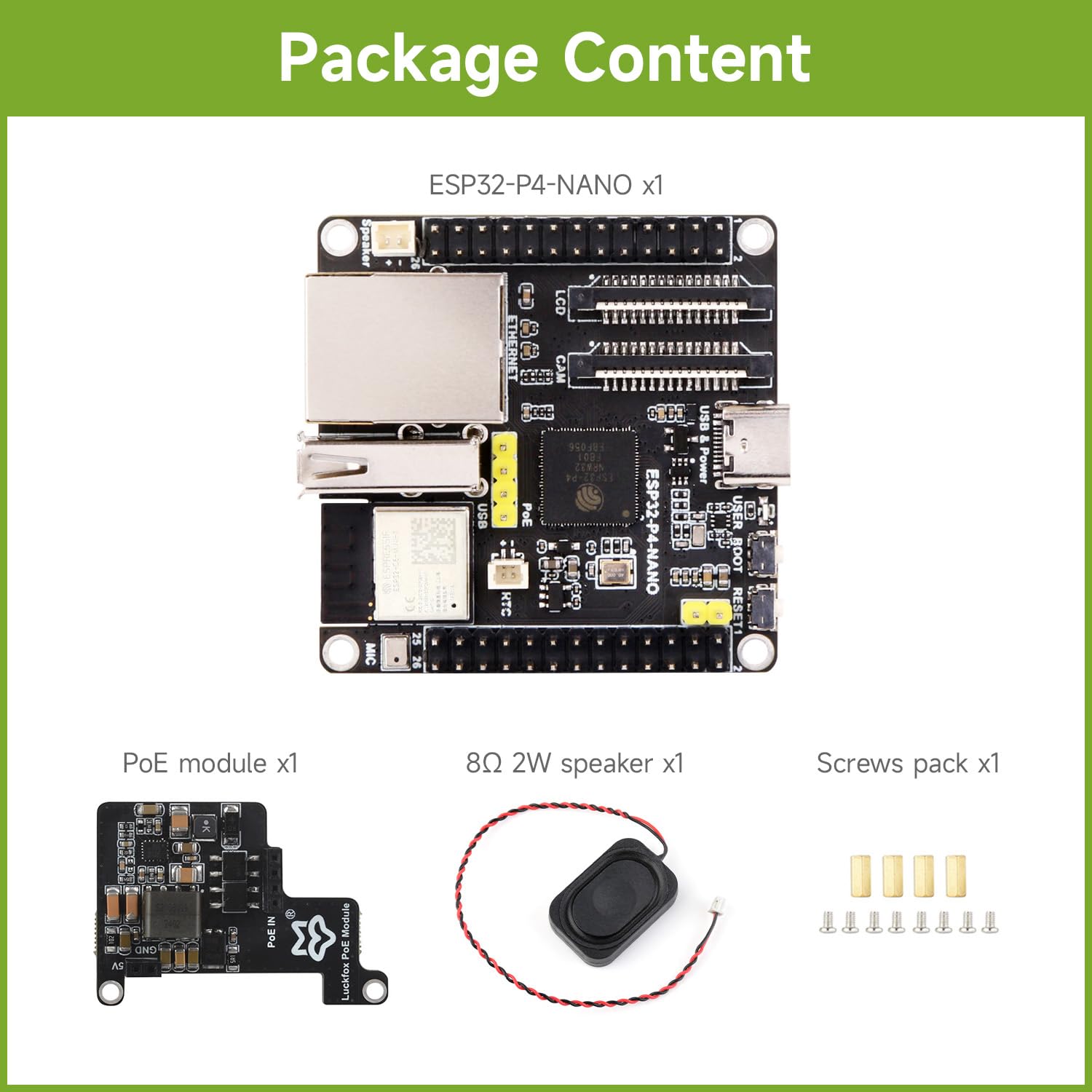 Waveshare ESP32-P4-NANO-KIT-B Development Board Based on ESP32-P4 Chip with RISC-V Dual-Core and Single-Core Processors, Supports Wi-FI 6 and BLE 5/BLE, with Speaker and Luck-Fox PoE Module