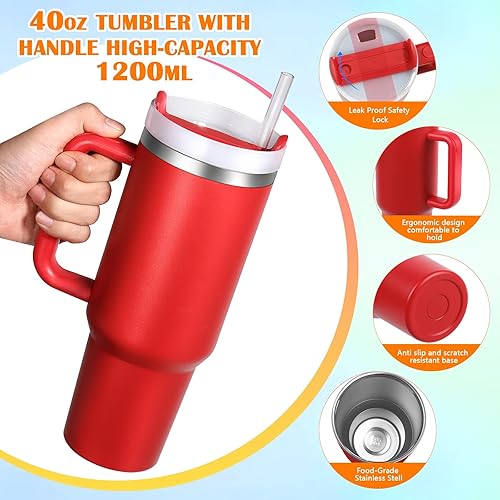 Miniatura 2 de Vaso aislado al vacío de acero inoxidable de 40 onzas con tapa y popote para agua, batidos y más, té helado o café (rojo navideño)