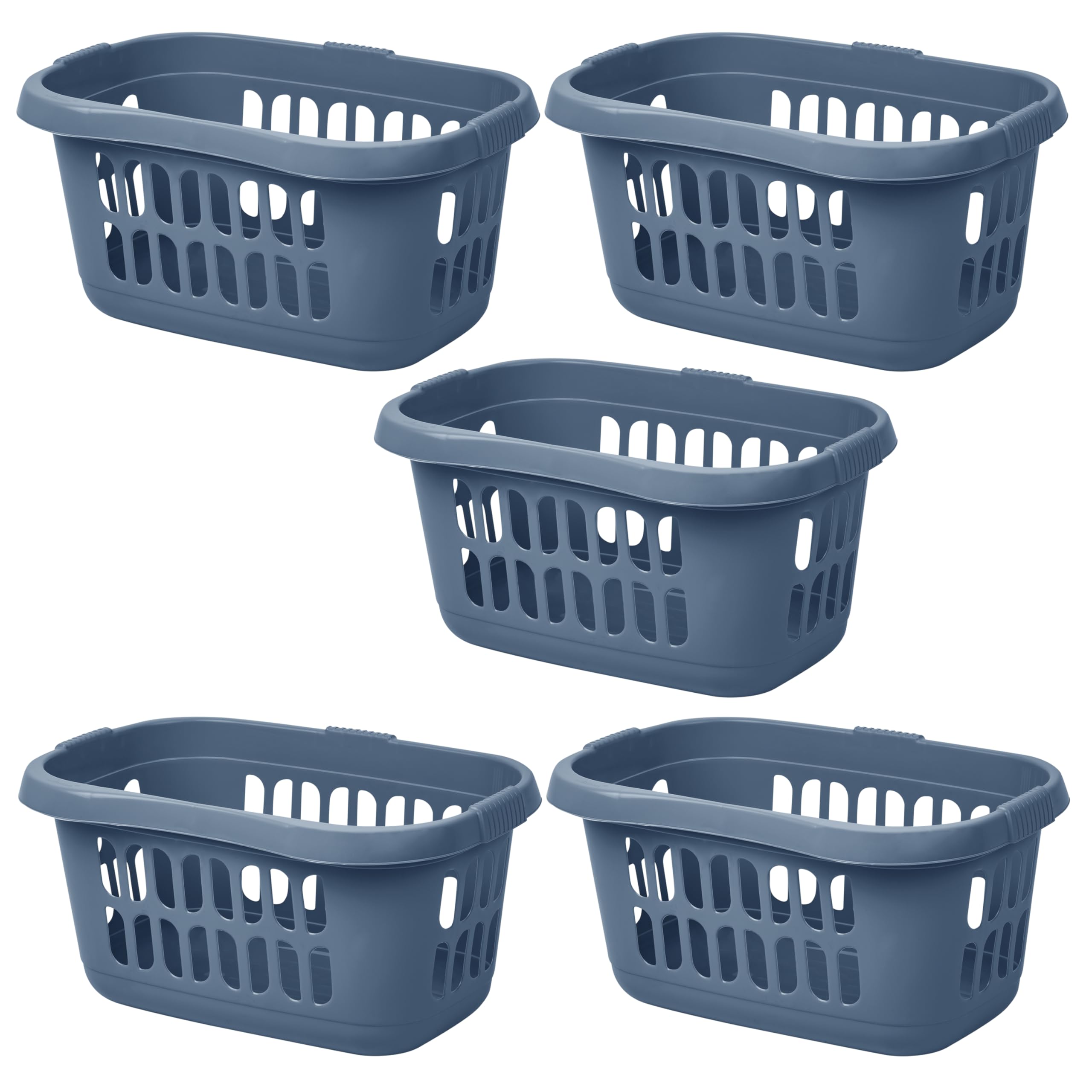 M1SS 60L Litre Midnight Navy Hipster Laundry Basket Plastic Washing Laundry Hamper Baskets for Storing Clothes Bedroom Bathroom Toys Organiser Kids Room with Integral Handles Airing Holes (Set of 5)