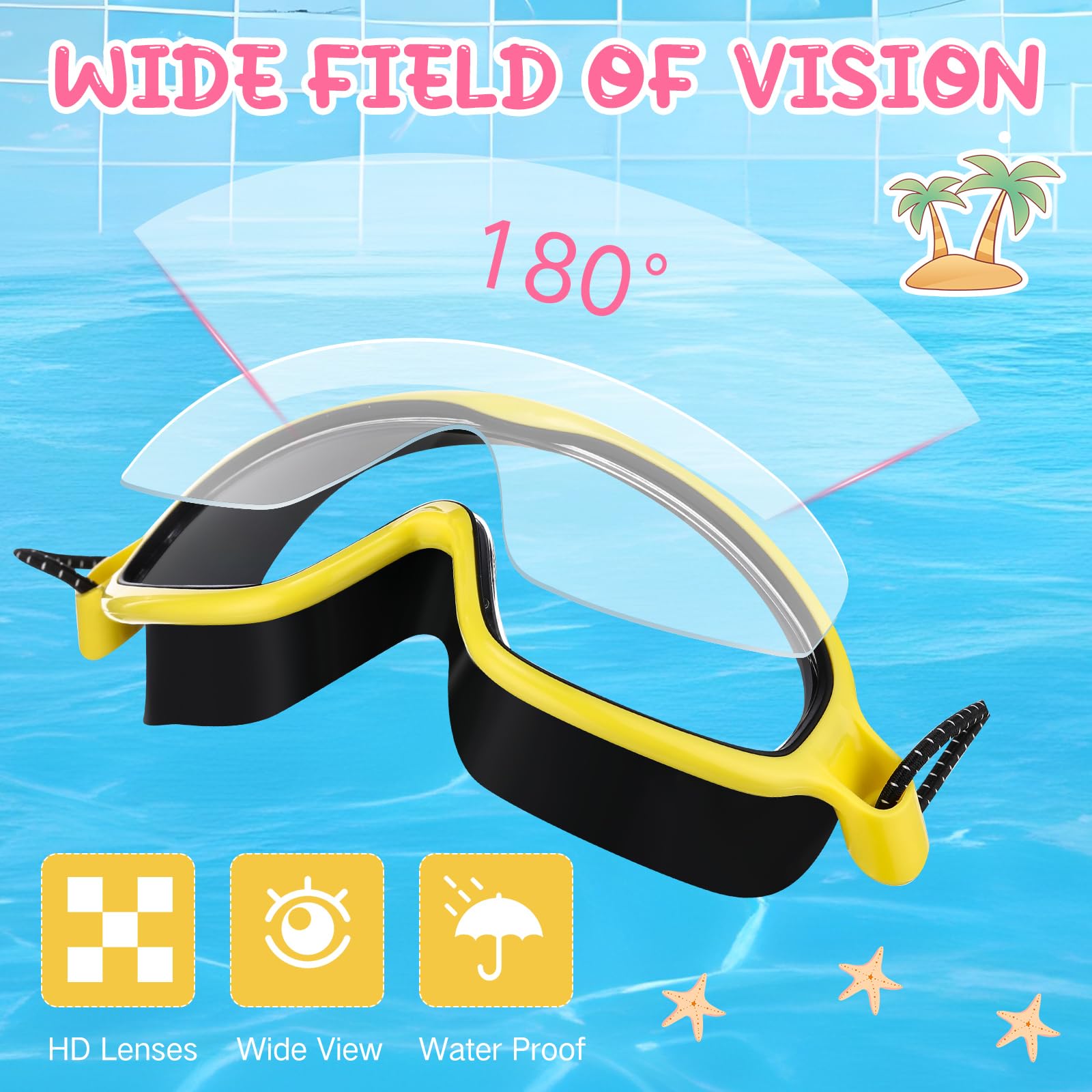 Hollowfly Lot de 4 lunettes de natation anti-buée pour enfants à réglage rapide, sans fuite, étanche, avec pince-nez, bouchons d'oreille