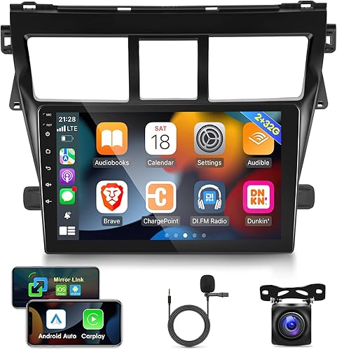 [2G+32G] Radio de coche para Toyota Vios Yaris 2007-2012, 9 pulgadas Android 11 pantalla táctil estéreo, Carplay/Android Auto/Mirror