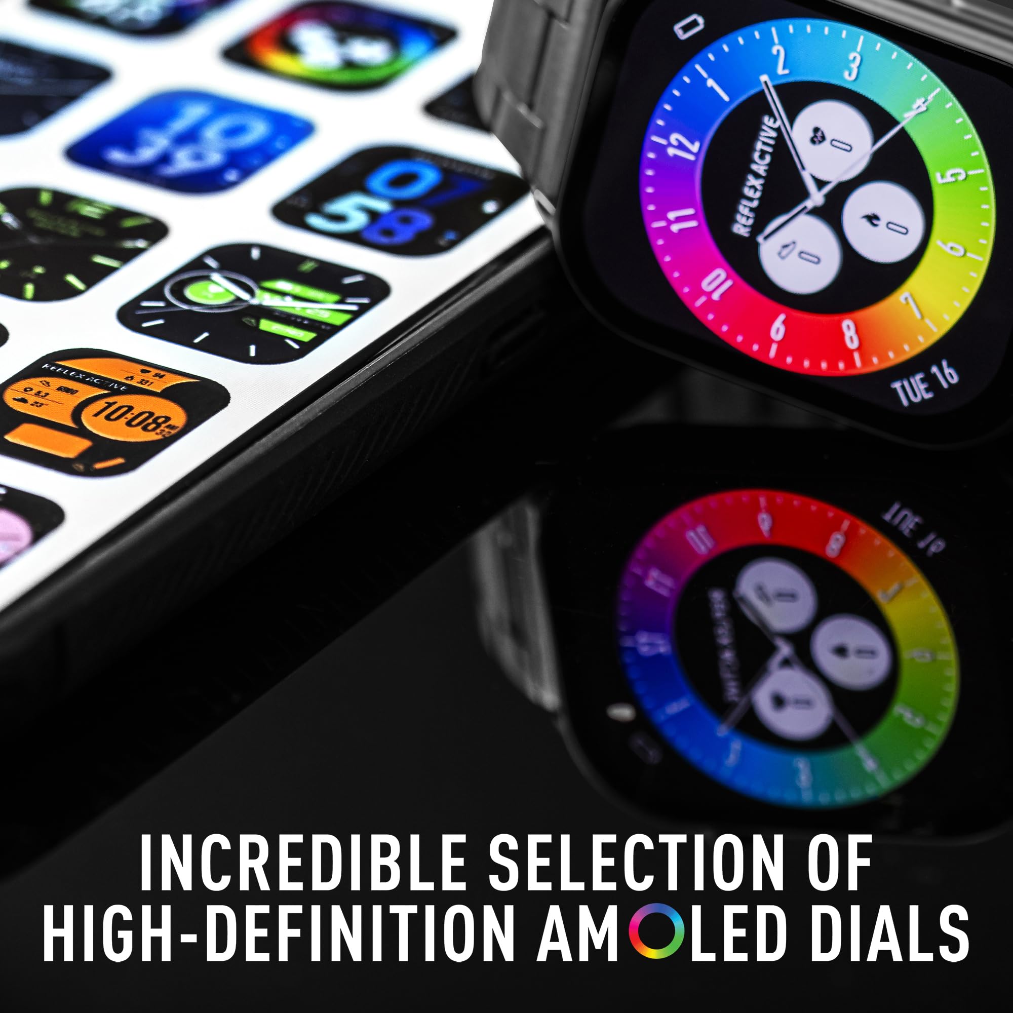 Reflex Active Seria 29 AMOLED Smartwatch dla mężczyzn z 5,2 cm ekranem dotykowym, pulsometrem, pomiarem tlenu we krwi, wodoodporny IP68, śledzenie fitness dla iOS, Android
