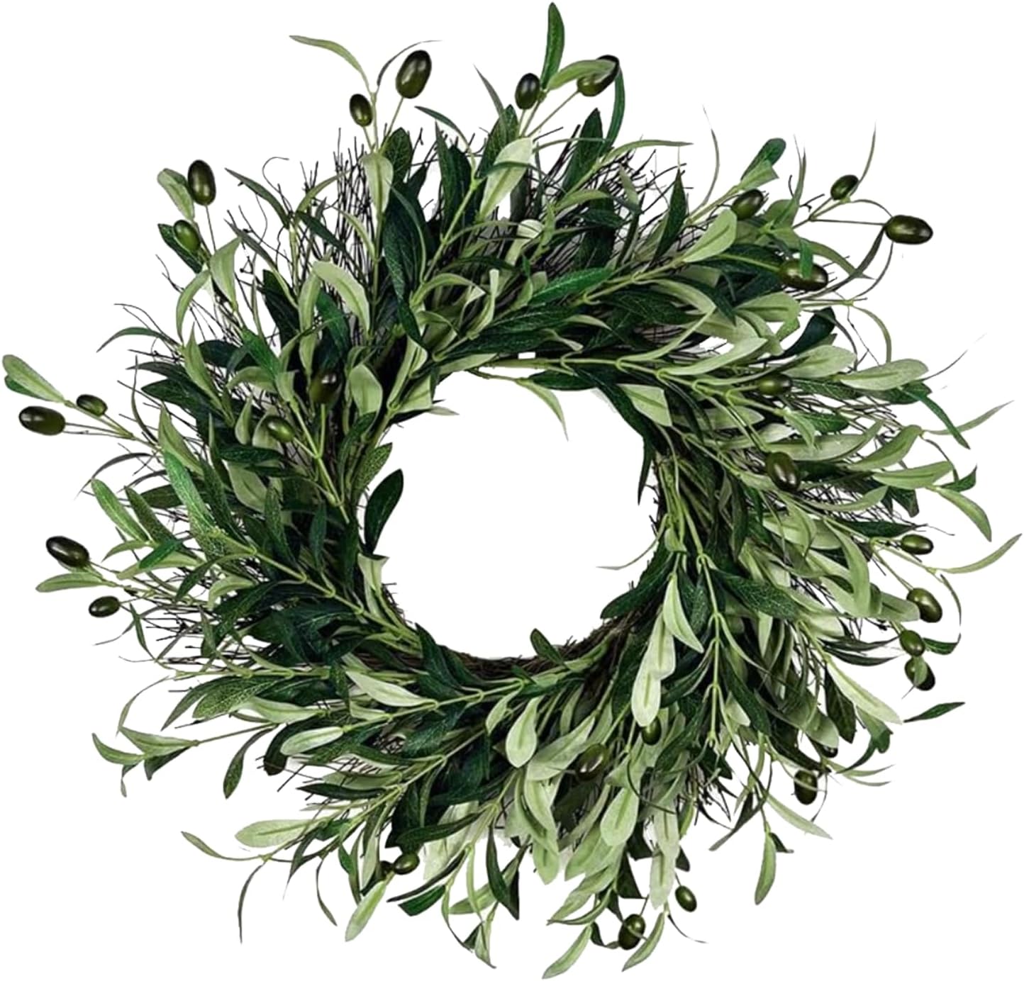 Artificial Christmas Garland with Faux Greenery and Berries | Indoor & Outdoor Holiday Decorations | Olive Wreath for Front Door,Indoor Outdoor,Farmhouse Home and Mantel Garland (16 inch) 16 inch Olive