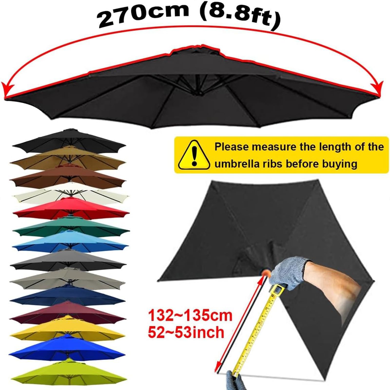 Auvent De Rechange De Parapluie Housse De Rechange 6/8 Baleines 3.0m, Toile De Remplacement pour Parasol De Terrasse, pour Parasol D'extérieur(Épaisseur:Gris,Size:3.0m-6 Baleines)
