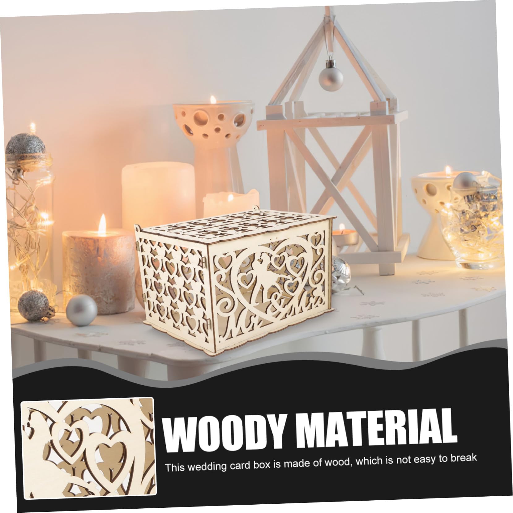 VICASKY 2 Stück Rustikale Holz Kartenbox Hochzeit mit Filigranem Herzschnitt Dekorative und Umschlagbox Multifunktionale Aufbewahrung für Geldgeschenke Karten und Kleine Erinnerungen