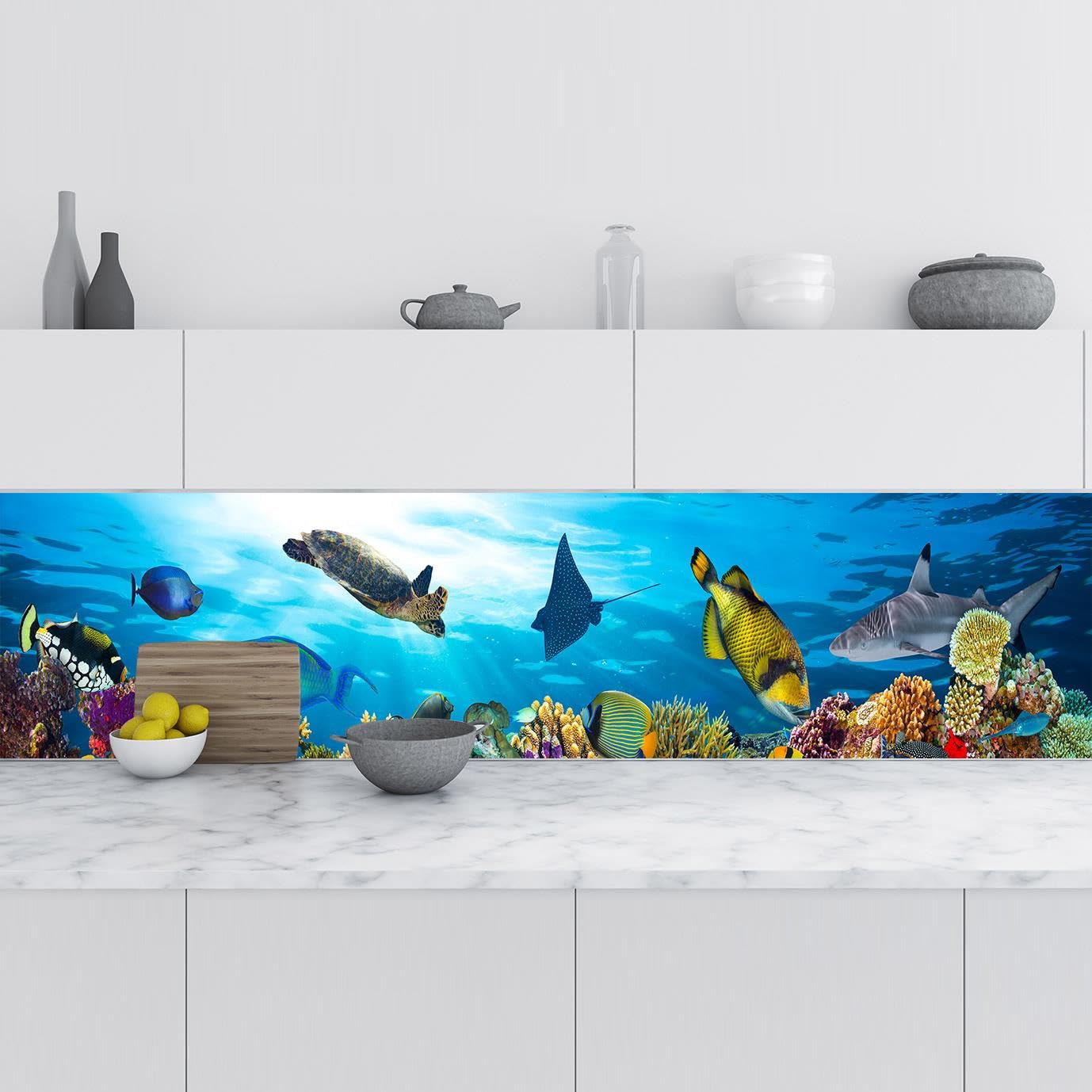 Mutfak Tezgah Arası Folyo Fayans Kaplama Folyosu Deniz Kaplumbağa 60x500 CM