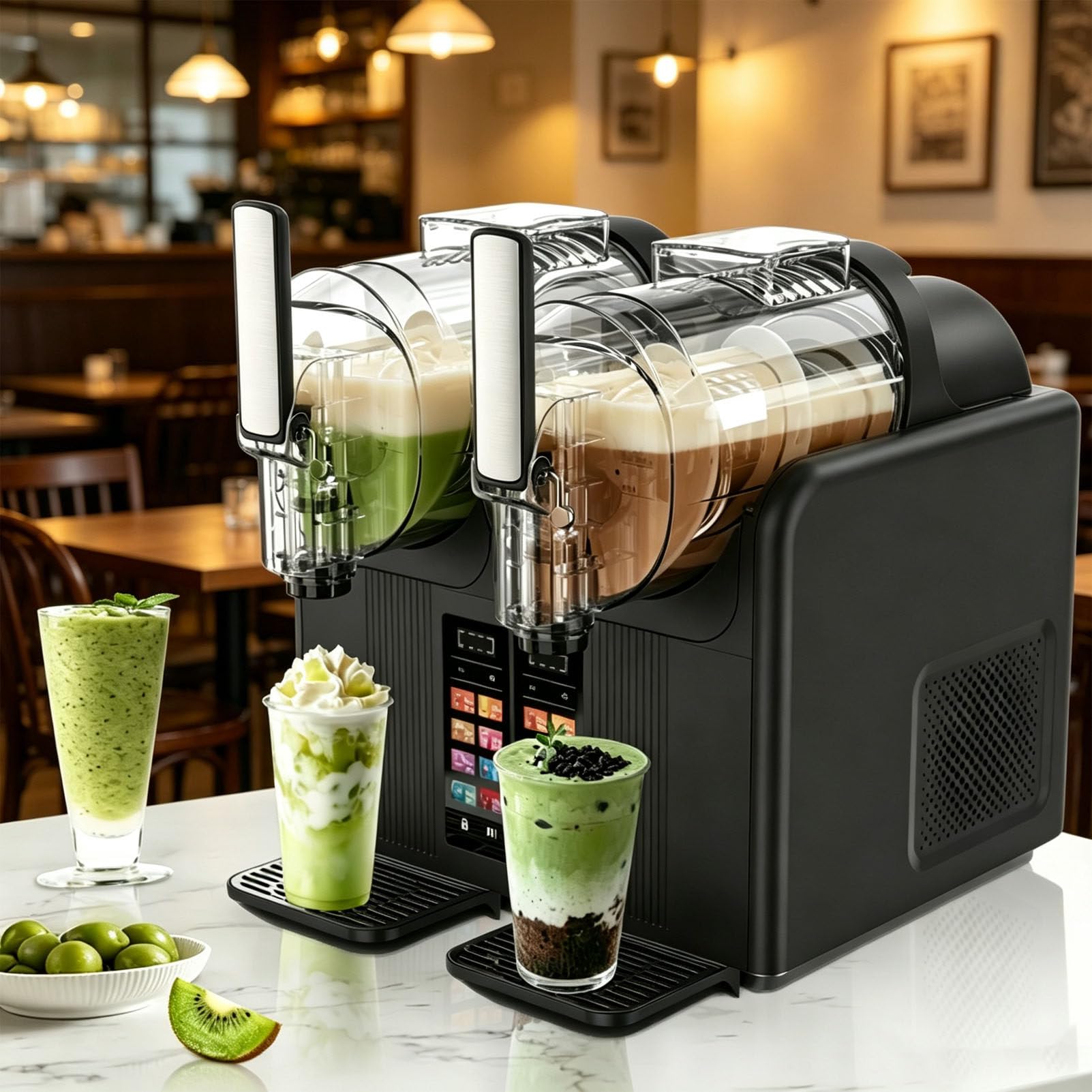 Pfps Commercial Slushy Machine, Dual 2L Tanks Slushy Maker, 430W Quick Freeze, Self-Cleaning, Real-Time Temp Display for Parties Cafes Black