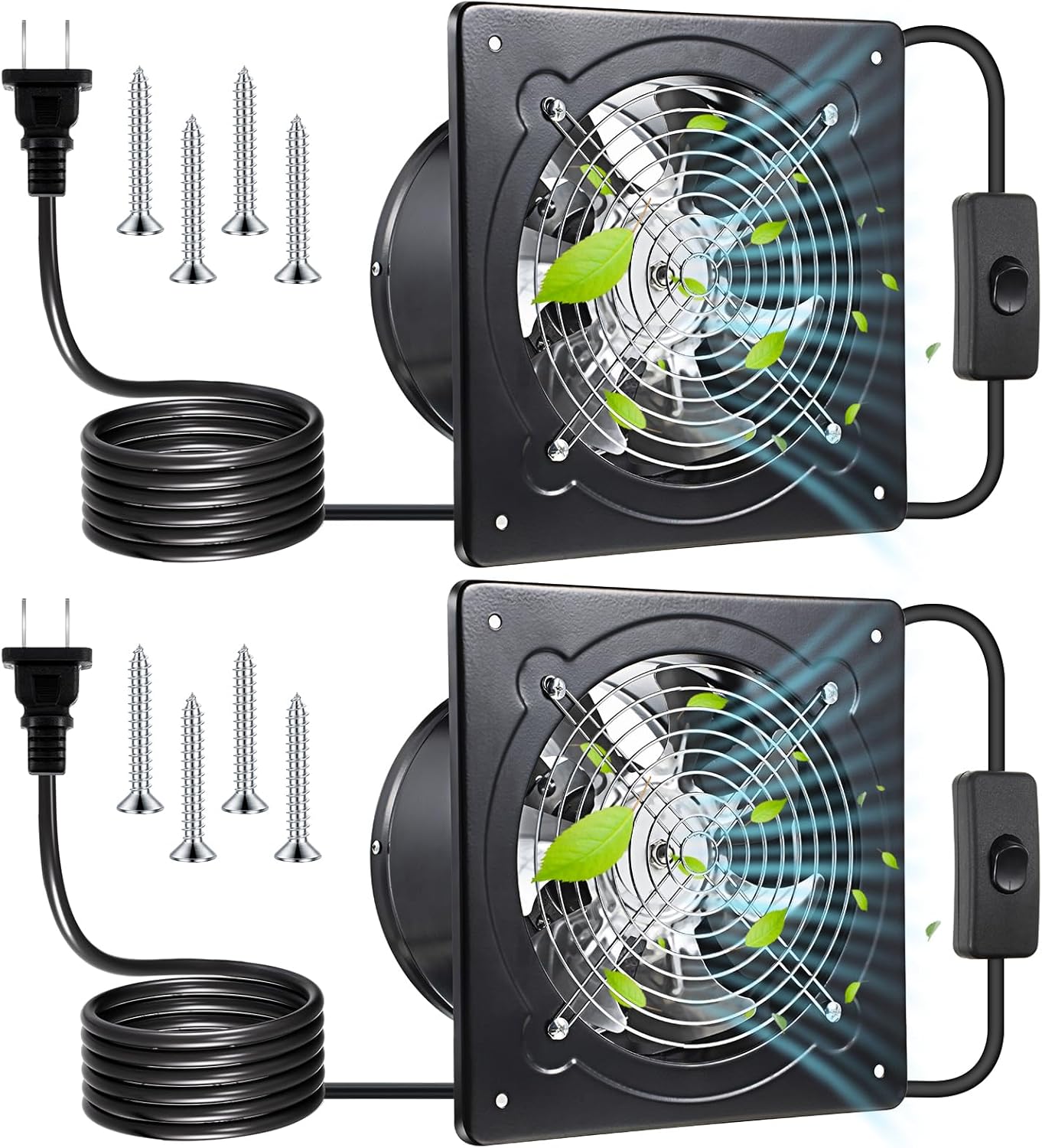 Saillong 2 Pack 8 Inch Kitchen Exhaust Fan, 760CFM Bathroom Wall Exhaust Fan, Extractor Ventilation Fan with Damper, 110V Low Noise Ceiling Mount Exhaust Fan for Garage, Attic, Window Ventilation