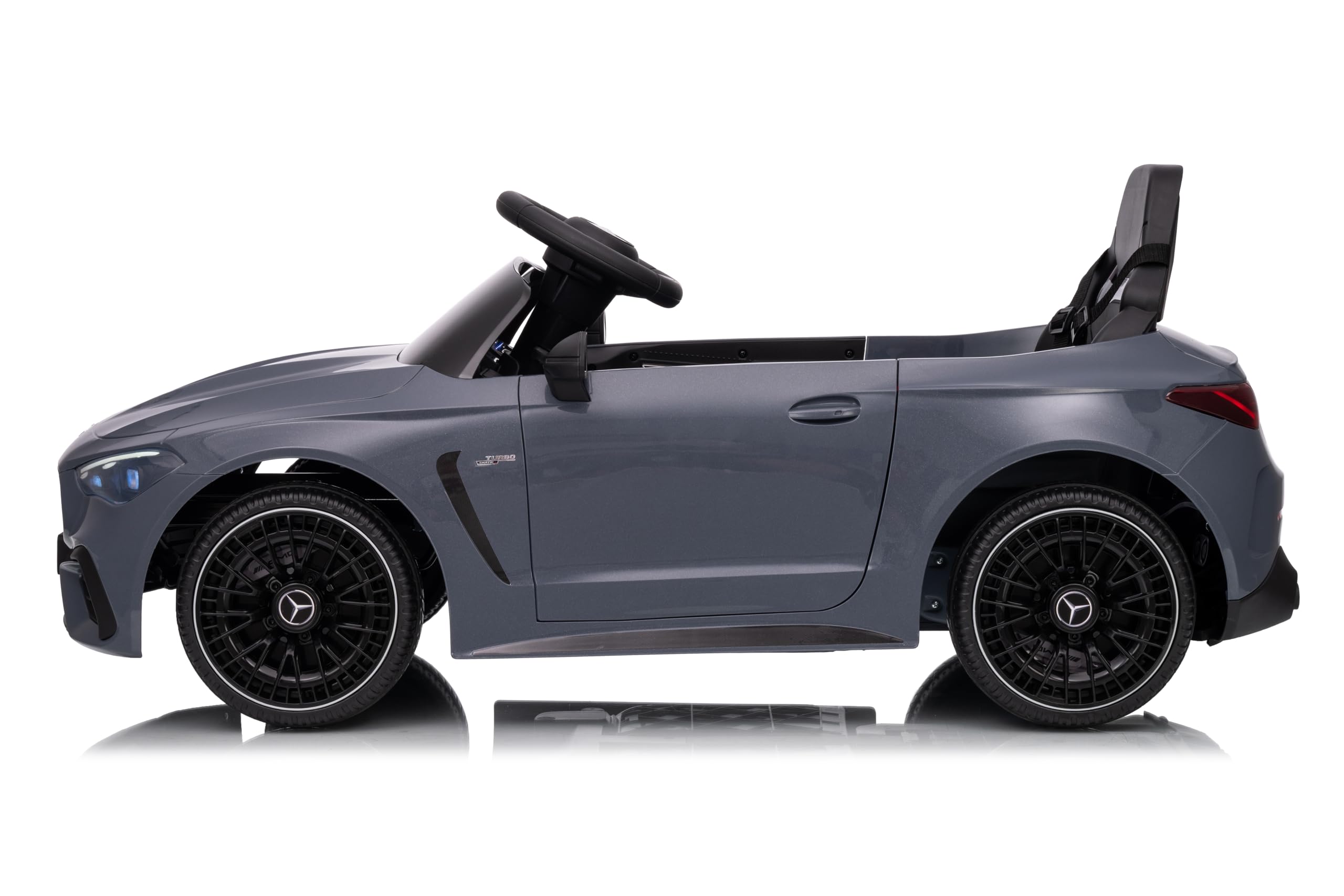 FINOOS Kinder Elektroauto 12V mit Fernbedienung – Mercedes CLE53 - AMG - Elektrofahrzeug - 2 türig - MP3 - Hupe - LED Leuchten - Bluetooth (Grau)