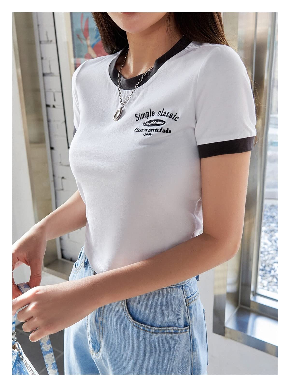 T-shirt contraste femmes liaison courte slim fit XL GBCCNM
