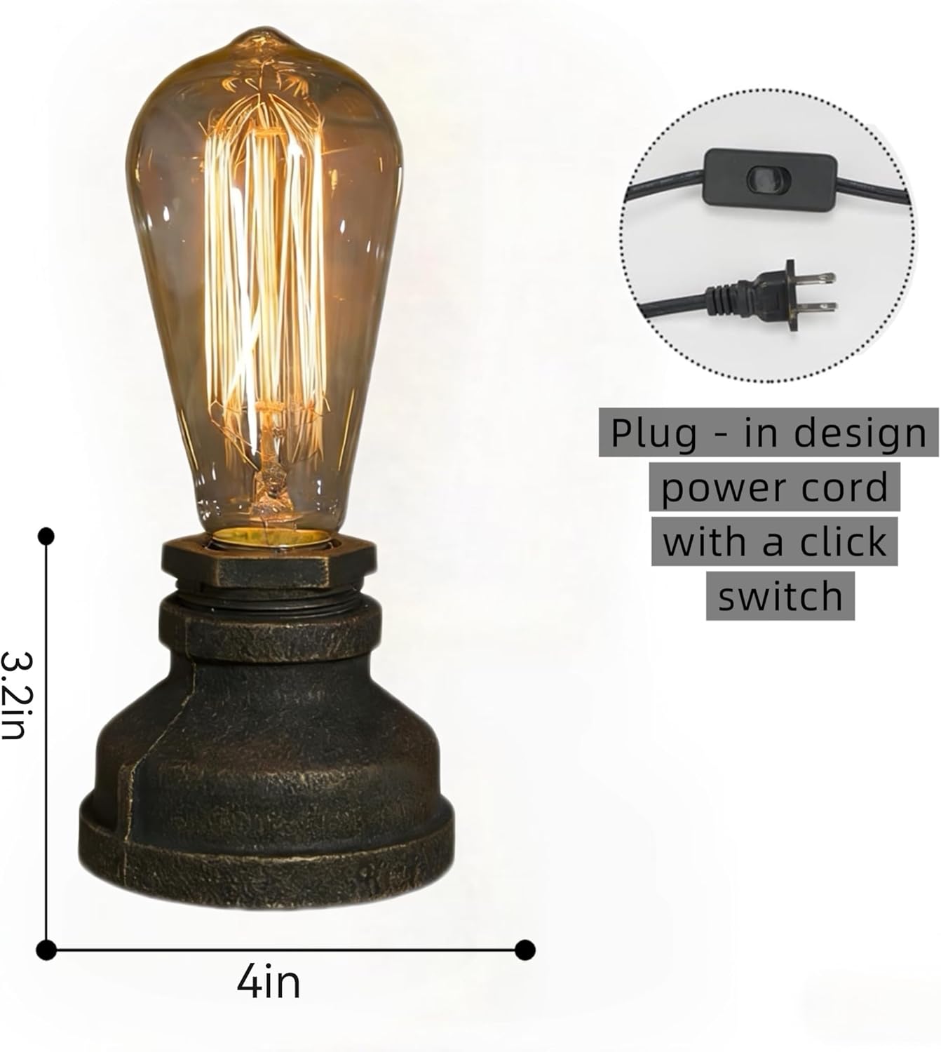 Industrial Vintage Table Lamp - Rustic Antique Bronze Finish, Steampunk Style Desk Light for Bedroom, Living Room, Office & Café Décor(Bulb not Included)