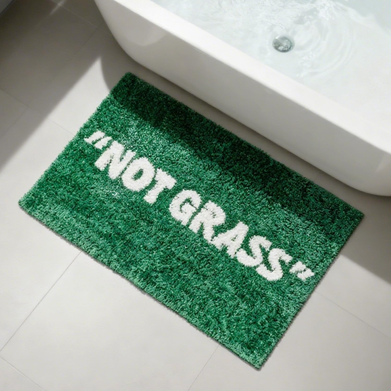 Not Grass Bath Mat - Green Cute Bathroom Rugs with White Letters for Apartment Entrance Shower Tub Non-Slip Decor Mat Funny Green Rug for Bathroom 31.5" x 20"