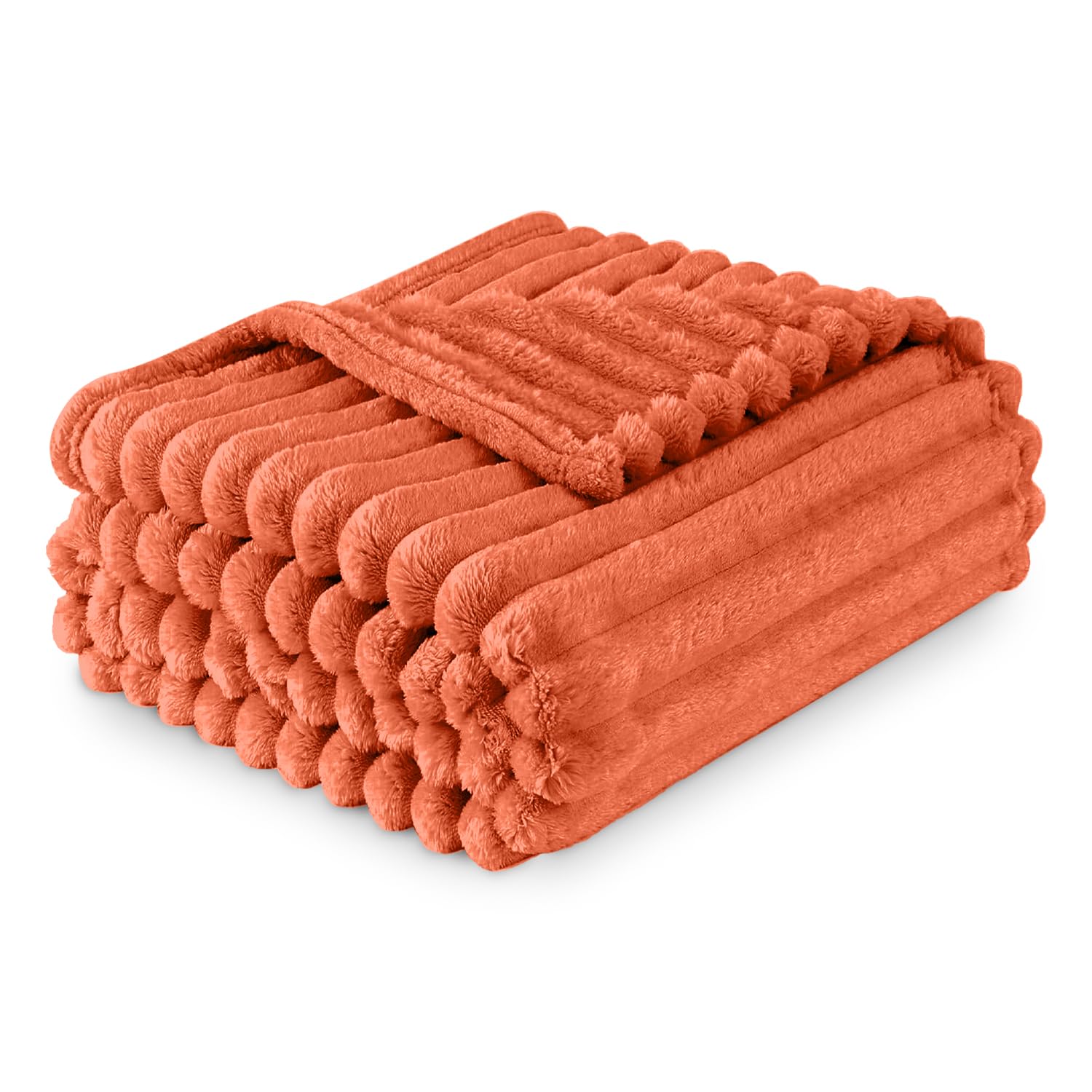 GC GAVENO CAVAILIA Luxury Faux Fur Ribbed Blanket Sofa Large Throw 200 x 240 Cm - Thermal Warm & Cosy Thick Fluffy Throws - Fleece Blanket Throw For Sofa Bed Couch - Rust — image 1