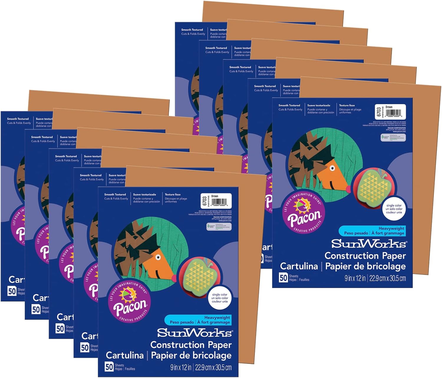 Prang Construction Paper, Brown, 9" x 12", 50 Sheets Per Pack, 10 Packs