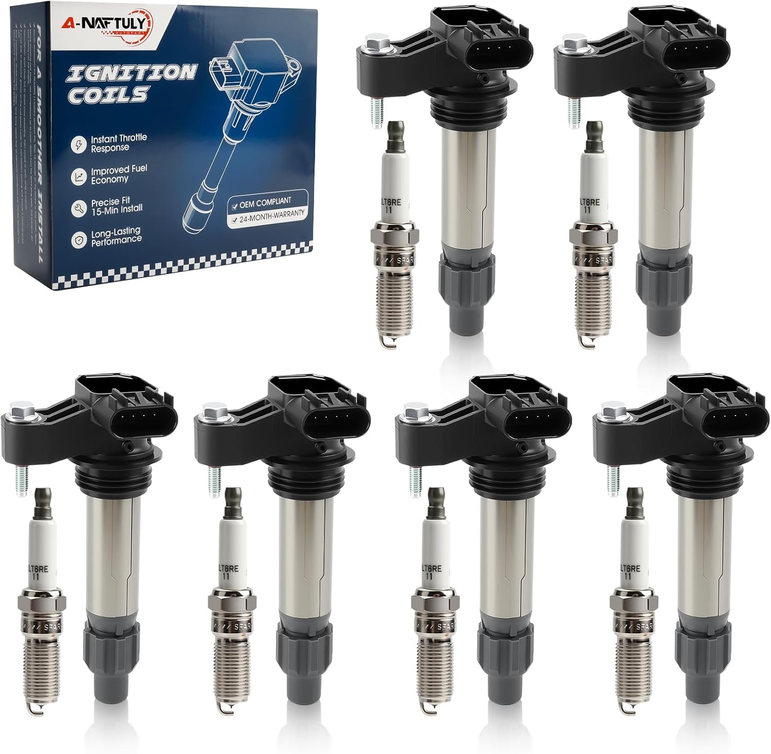 Ignition Coil Pack Iridium Spark Plugs 6 Packs Fits for 3.0 3.6 V6 GMC Acadia Terrain Chevy Traverse Impala Equinox Malibu Buick Enclave LaCrosse Cadillac CTS SRX 2010 2012 2013 2014 2015 2016, UF569