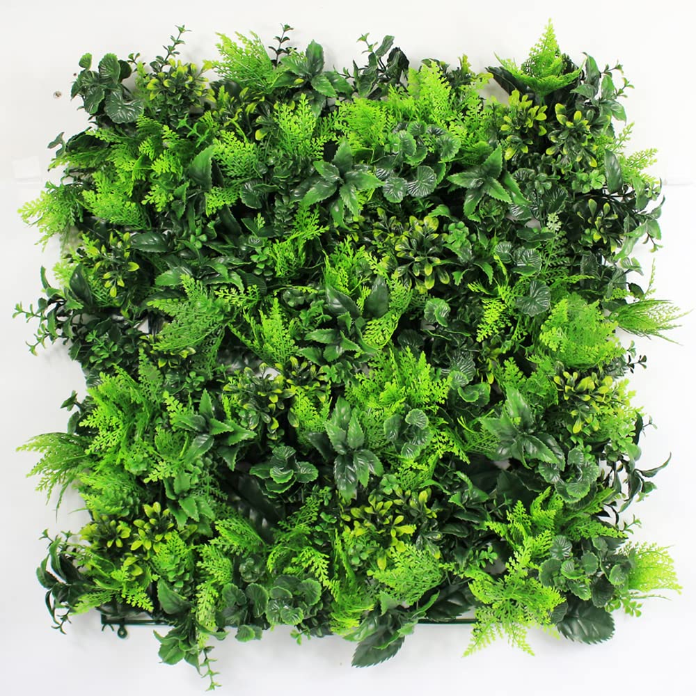 ULAND 12 Pack Mixed Leaf Artificial Hedge Panels 20"x20" | UV Resistant PE Faux Greenery Privacy Fence | Lush Broadleaf & Fern Blend Green Wall Backdrop for Outdoor Garden | Easy Install