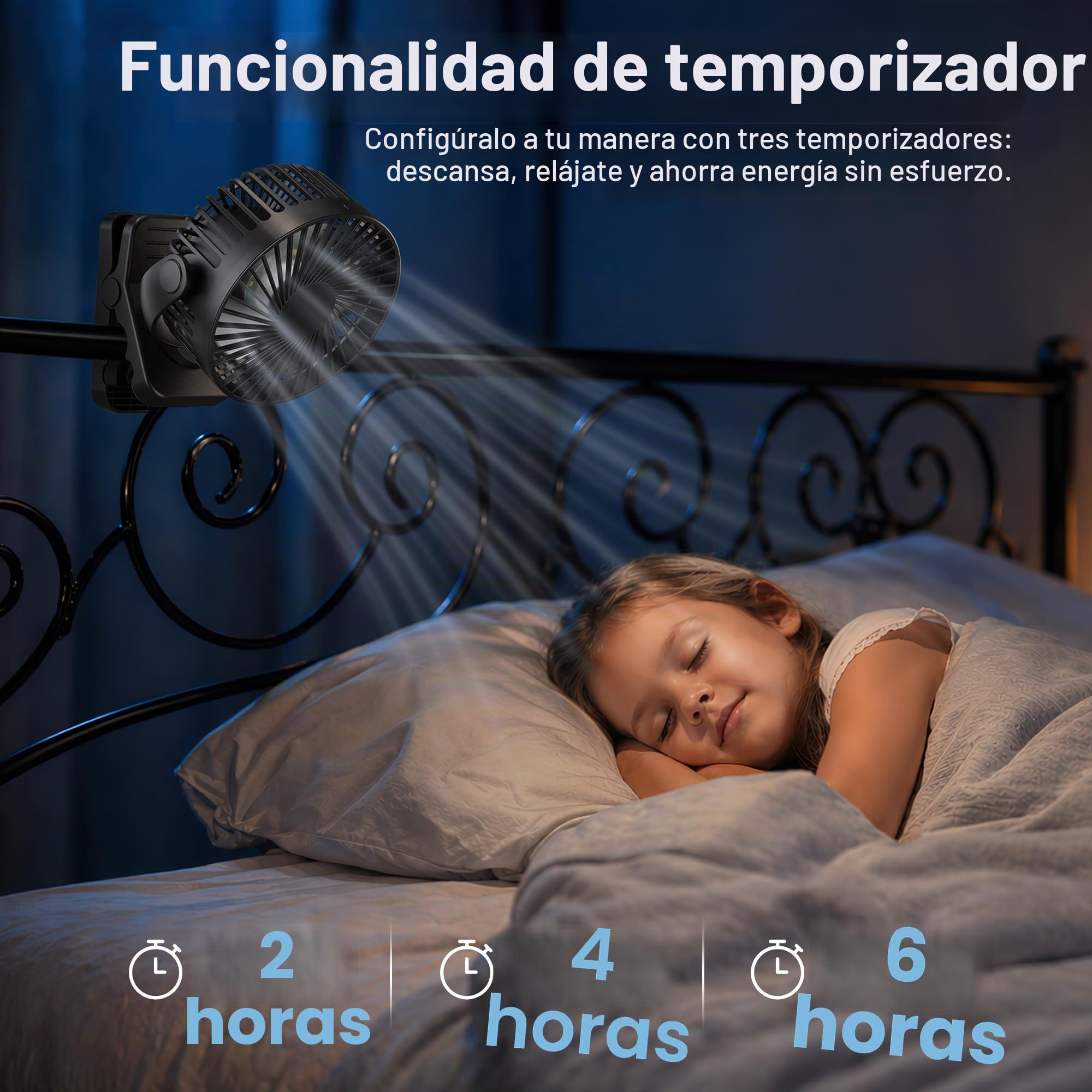 USB Ventilador Portátil Recargable 12000mAh 4 en 1 Ventilador Mesa Pinza Magnético con Mando 3 Velocidades Luz LED Temporizador 360°, Ventilador Sobremesa para Coche Camping Carro Bebé, Negro