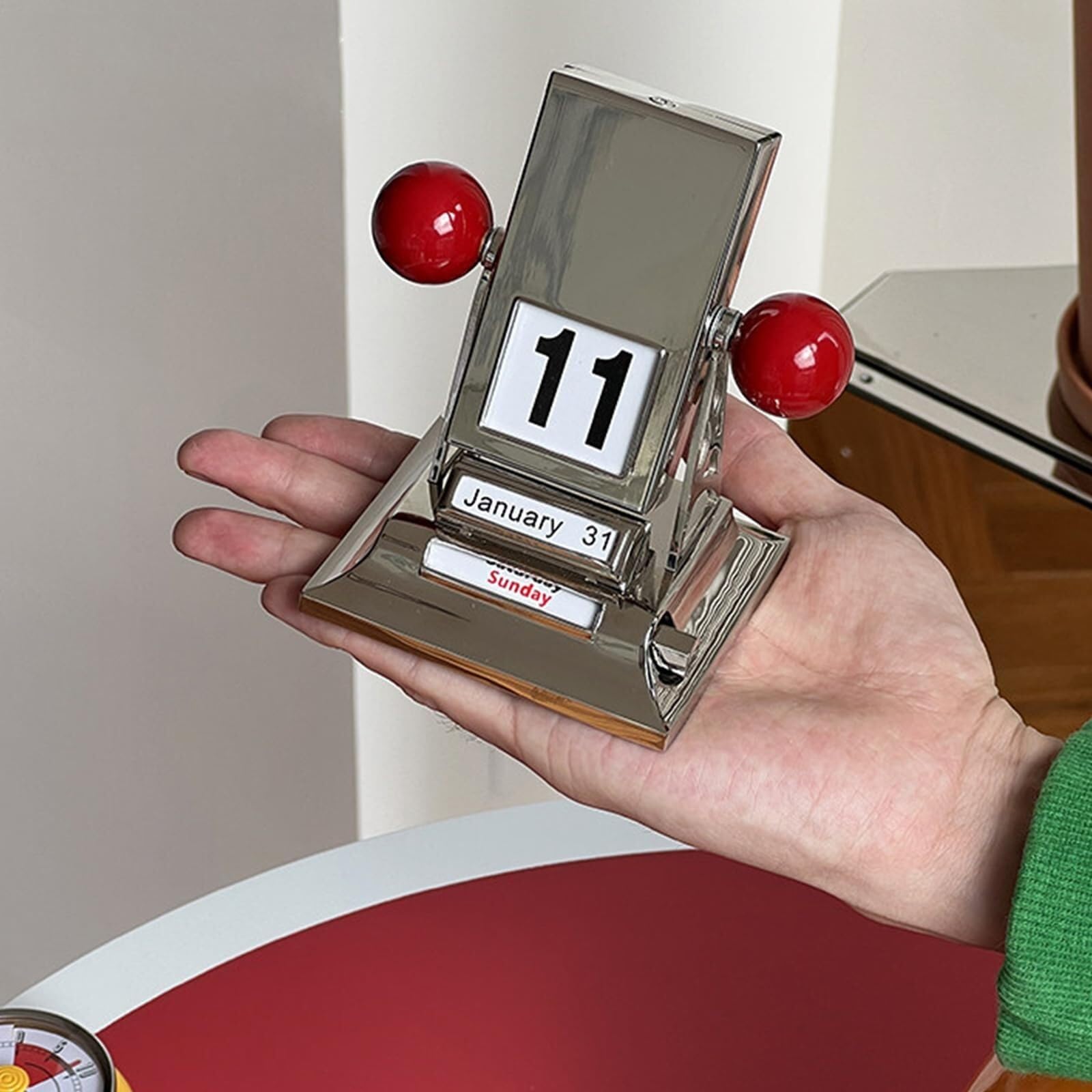 Mechanischer Tischkalender, Retro-Klappseitenkalender mit manueller Anpassung, langlebige Metallkonstruktion für Arbeitszimmer und Büros