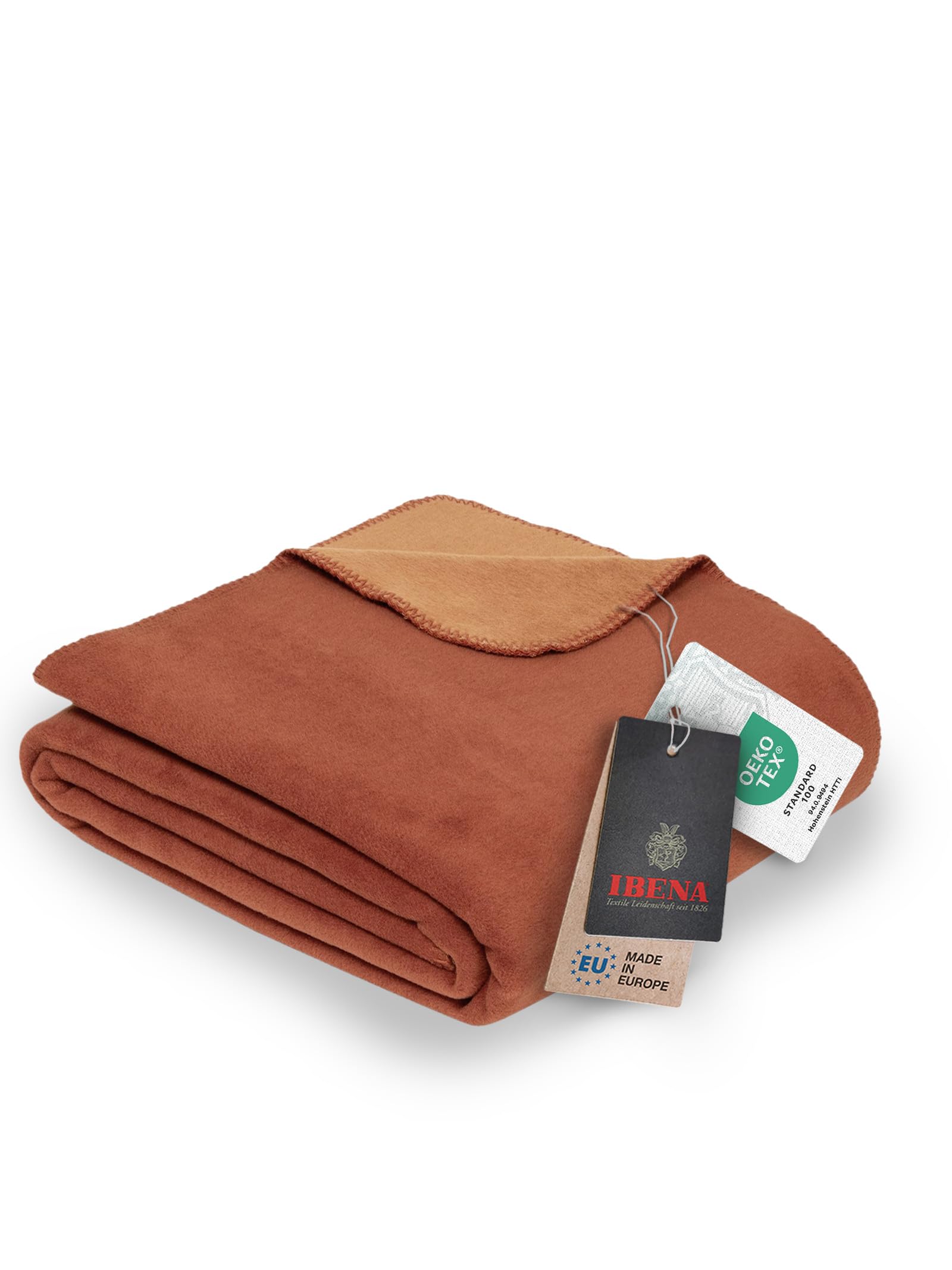 Ibena Dublin Decke 150x200 cm - Baumwollmix kuschelig, warm & waschbar, Wendedecke Terracotta orange