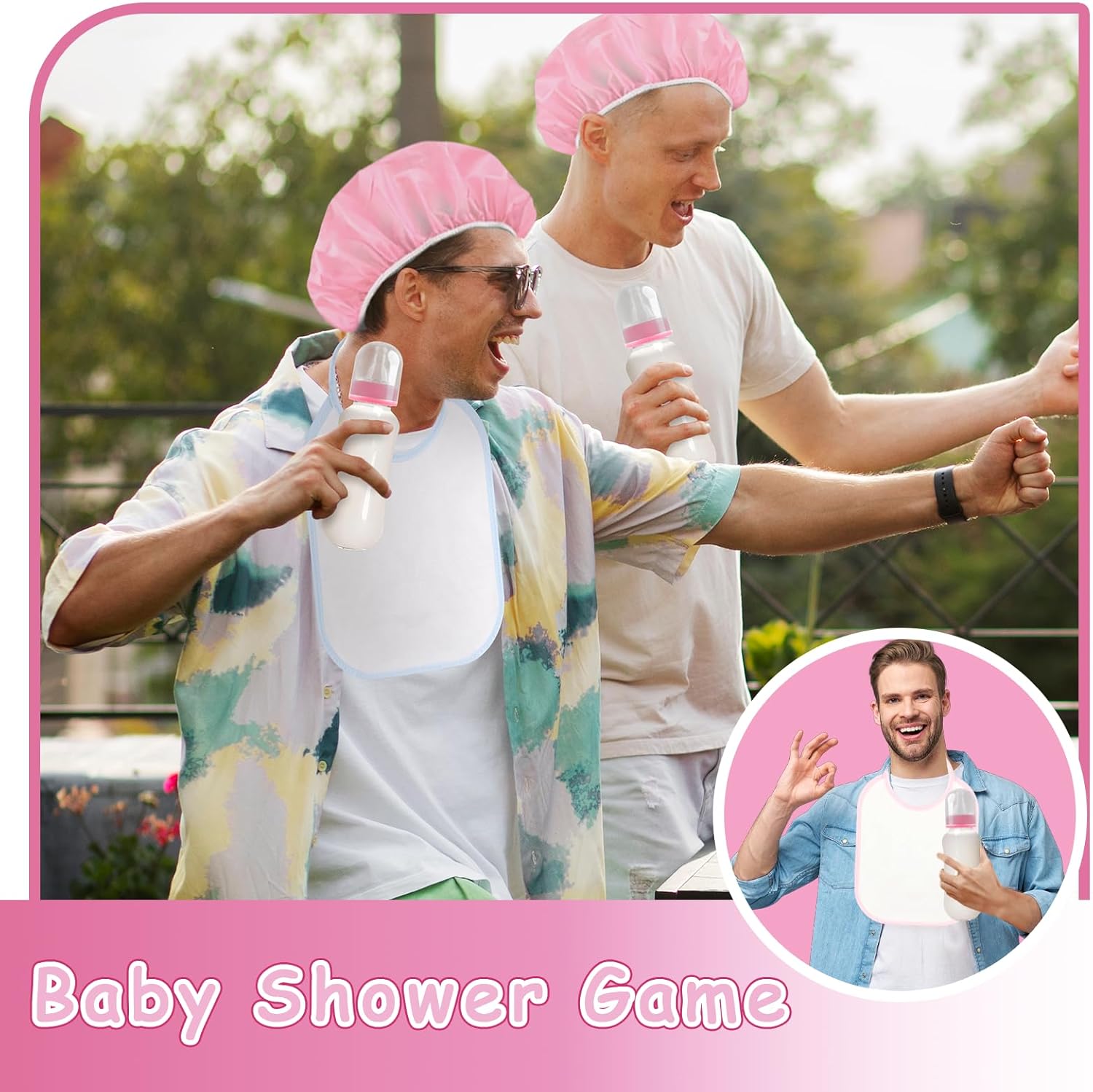 6 Sets Bottle Chug Baby Shower Games Juegos Para Plastic Baby Bottles Bibs Hat Disposable Diapers Gender Reveal Games Baby Changing Diaper Race Game Decoration (Pink)