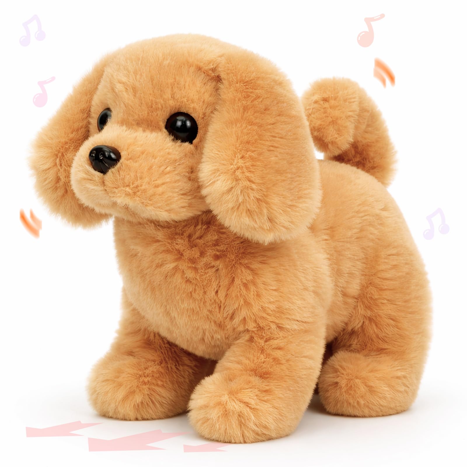 Hopearl Walking Dog Golden Retriever Interactive Electronic Pet Plush Toy Puppy Woof and Moving Animated Nodding Head Gifts for Toddlers Birthday, Dark Brown, 7''