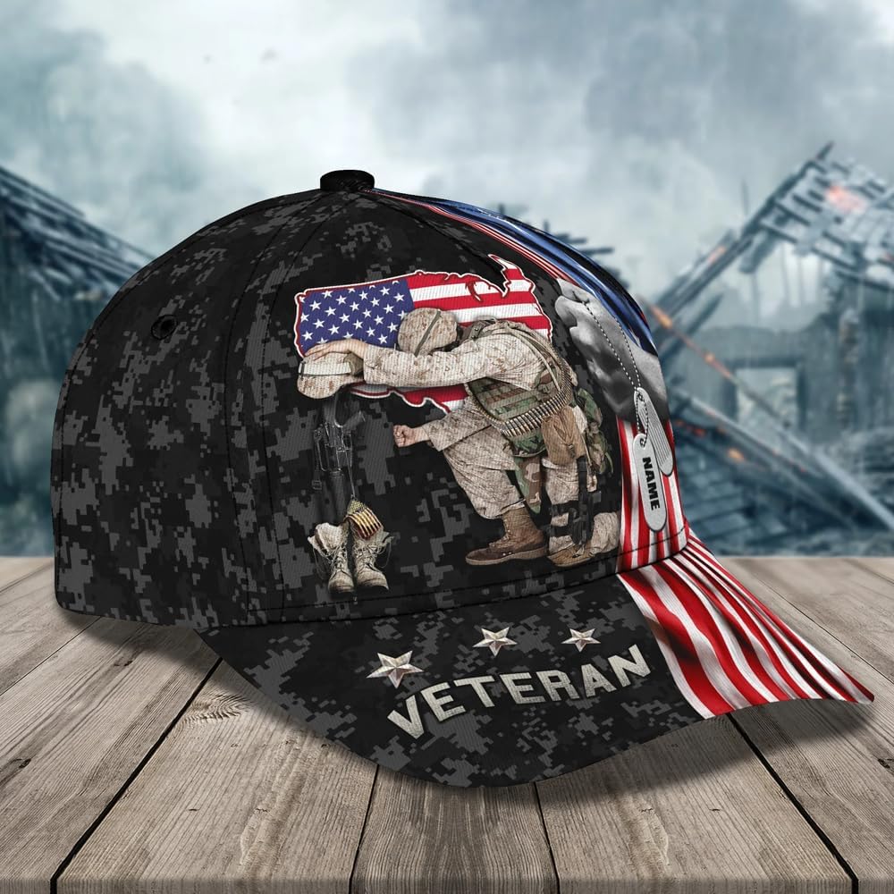 Personalized Veteran Caps, American Flag Hat, Custom Name Hat Gift for Veterans