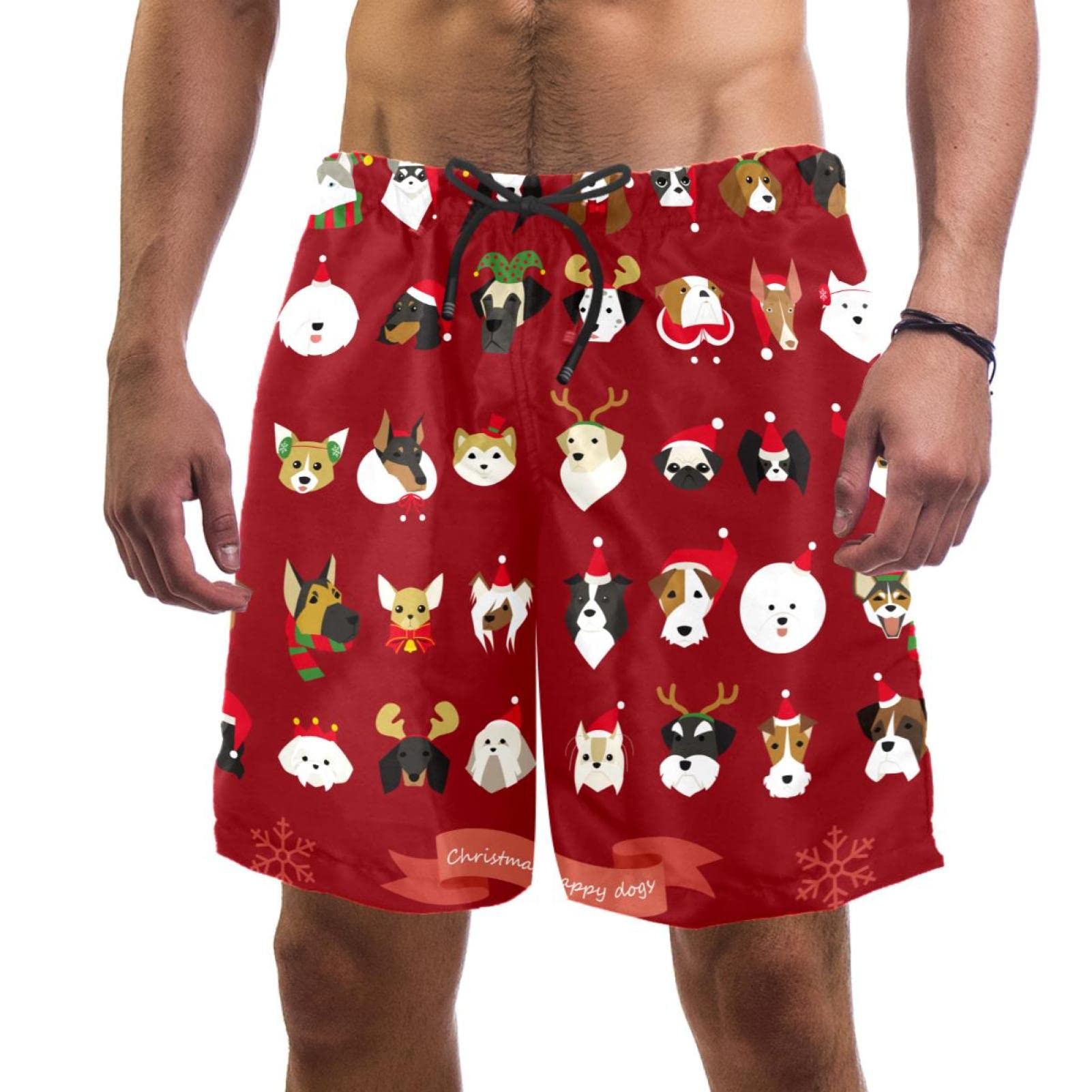 Short de plage à séchage rapide motif chiens de Noël pour éviter les irritations