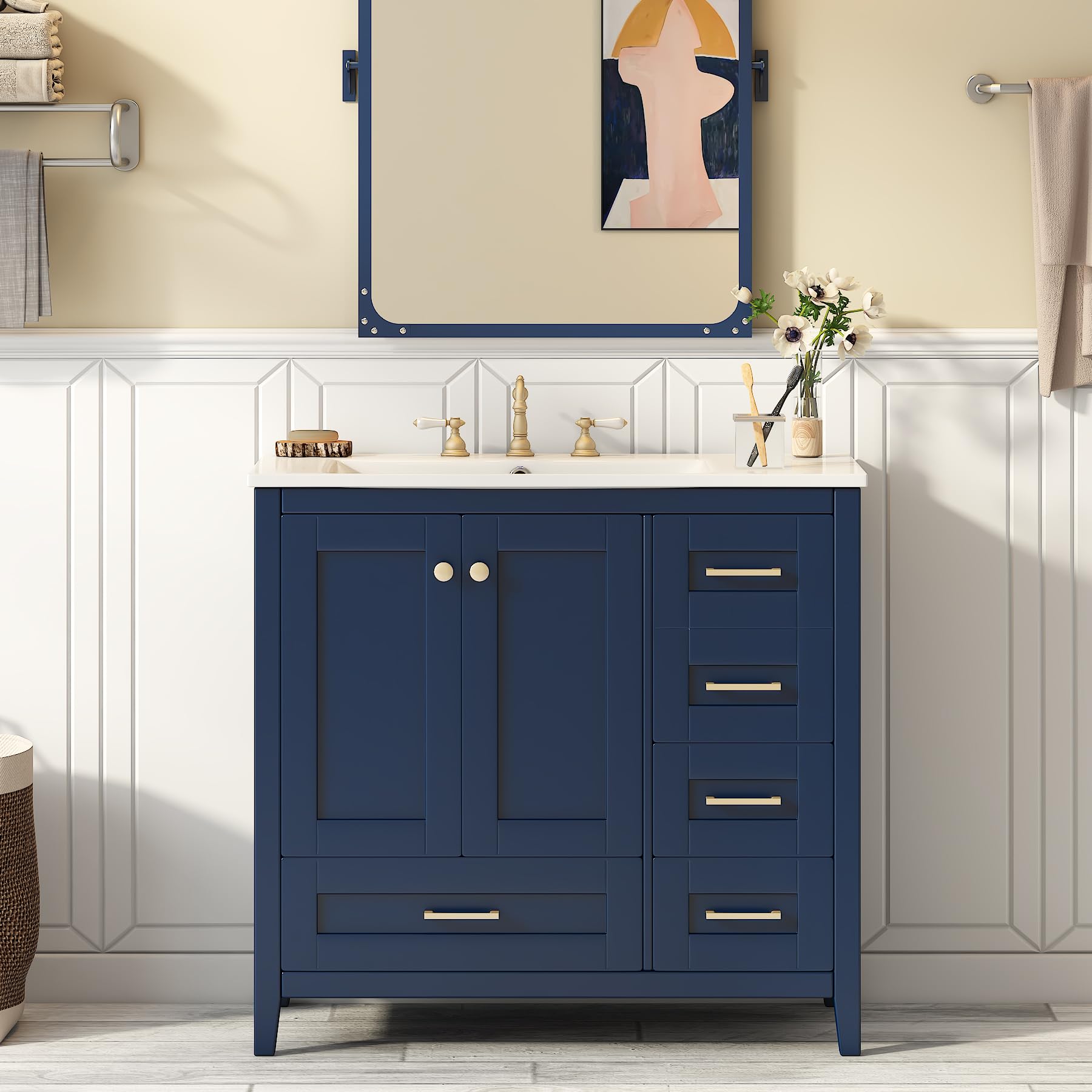 Amazon.com: Merax Modern Bathroom Vanity with Sink Combo Set, Freestanding Solid Wood Frame ...