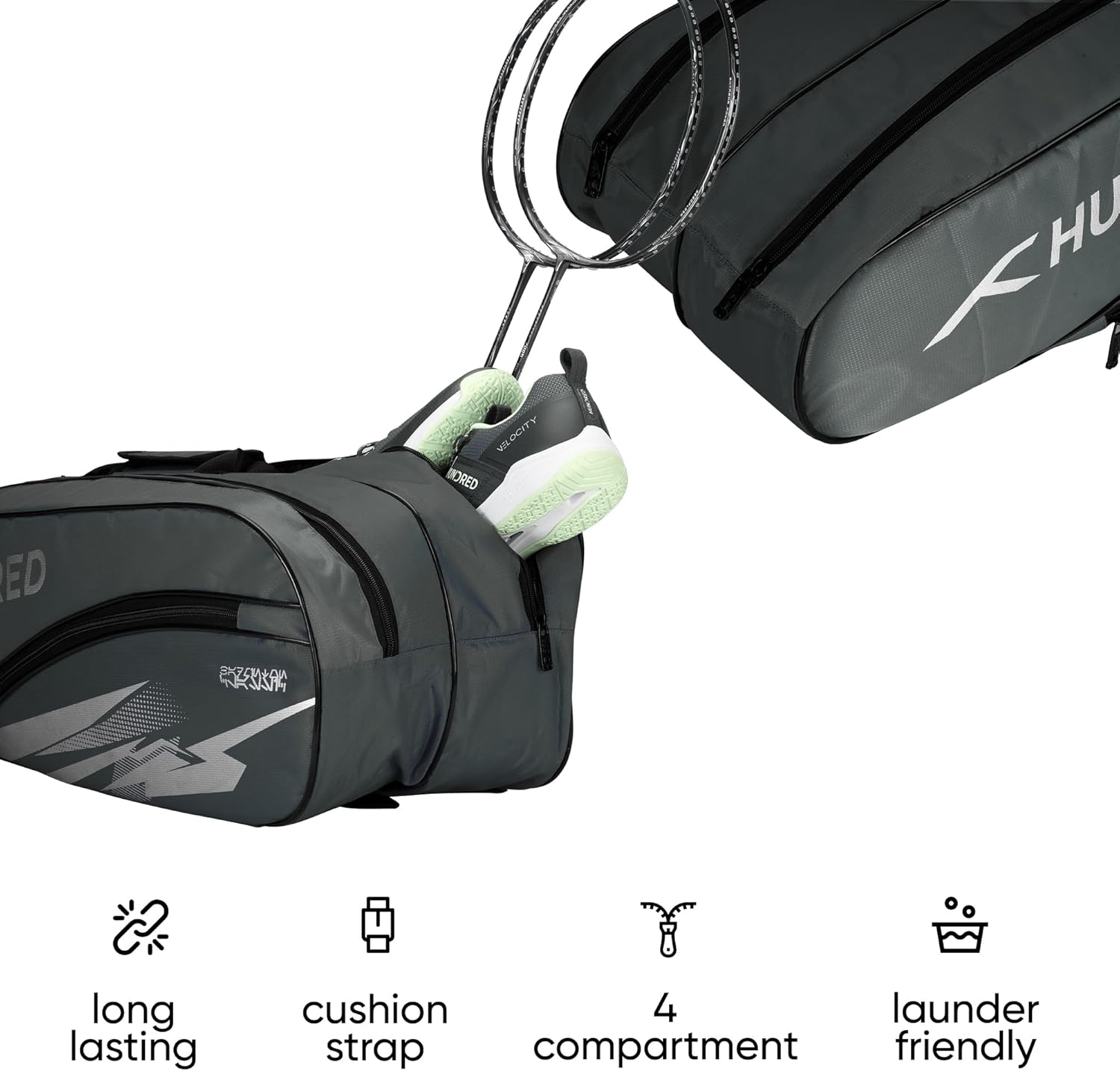 HUNDRED Cosmogear Badminton Kit-bag (Size: Large) | Double Zipper | Bag with Front Zipper Pocket | Material: Polyester| Padded Back Straps | Easy-Carry Handle