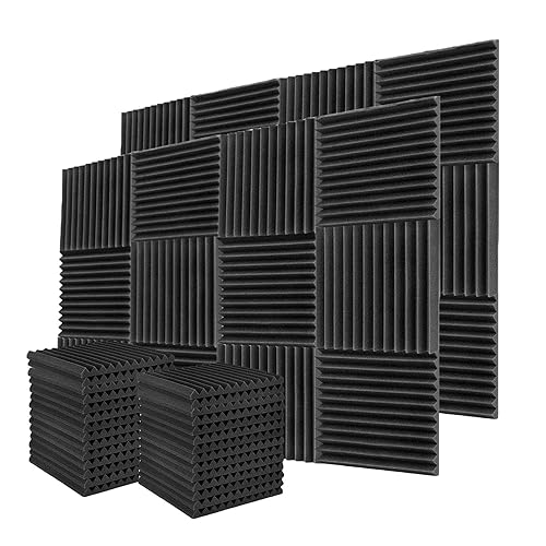 52 Pack Acoustic Foam Panels,1" x 12" x 12"Acoustic Wedge Studio Foam Sound Absorption Wall Panels (Black) - Black