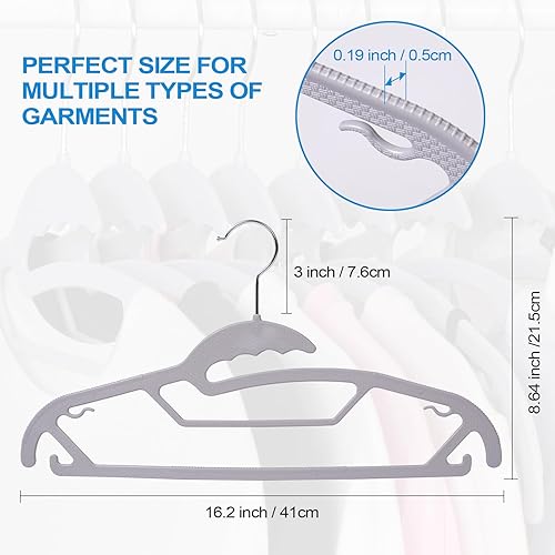 Miniatura 4 de UNEED Perchas de plástico que ahorran espacio con gancho giratorio de 360, perchas resistentes para trajes y pantalones (colgador gris)