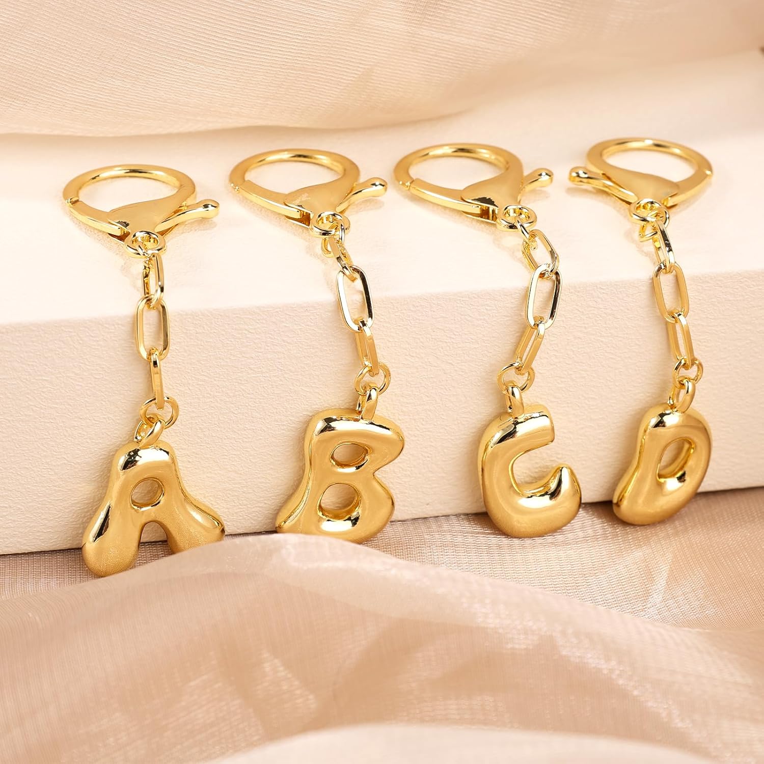 Initial Keychains for Women, Gold Fashion Charm Letter Key Chain Copper Bubble Alphabet Key Ring for Bag Purses(V) - Image 6