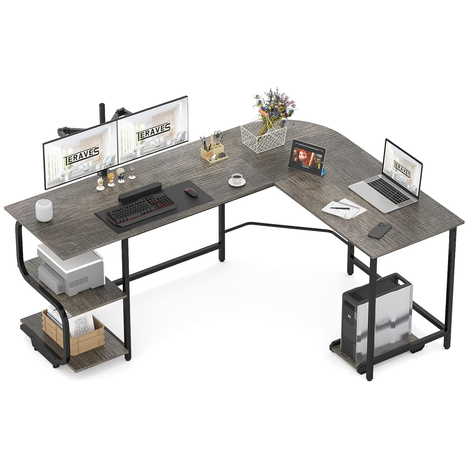 Amazon.com: Teraves Reversible L Shaped Desk with Large Surface