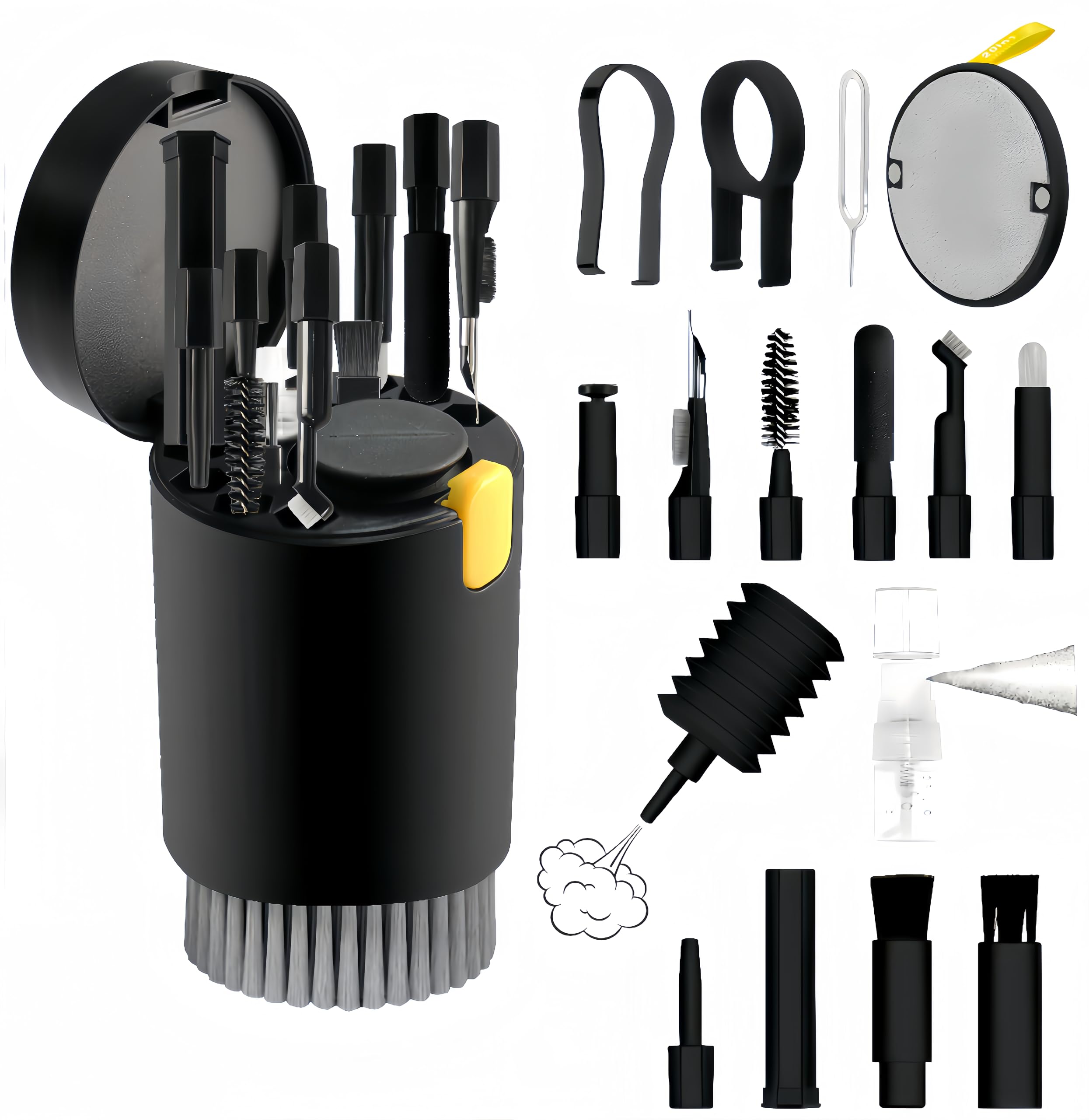 20-in-1 Laptop Phone Screen Earbud Cleaning Kit, Keyboard Cleaner Kit, Keyboard Cleaning Kit with Electronic Cleaning Brush Spray for Airpods Pro, iPad, iPhone Pro, Camera, Computer Cleaning (Black)