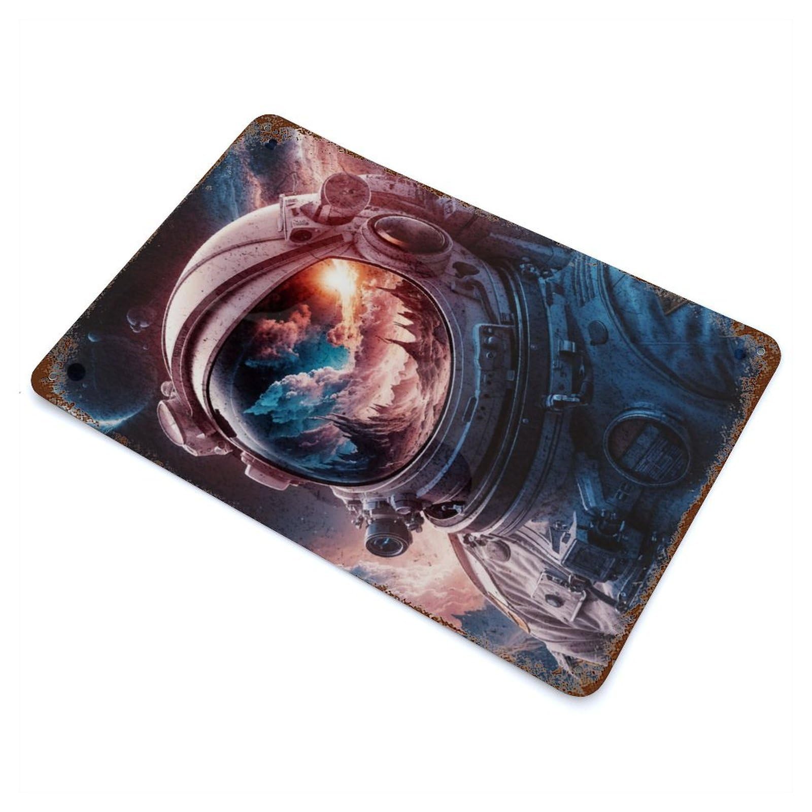 Cosmic Voyager Vintage Wall Sign 11.8"x7.9", Rust Effect Metal Decor for Basement, Hobby Room And Garage Decor