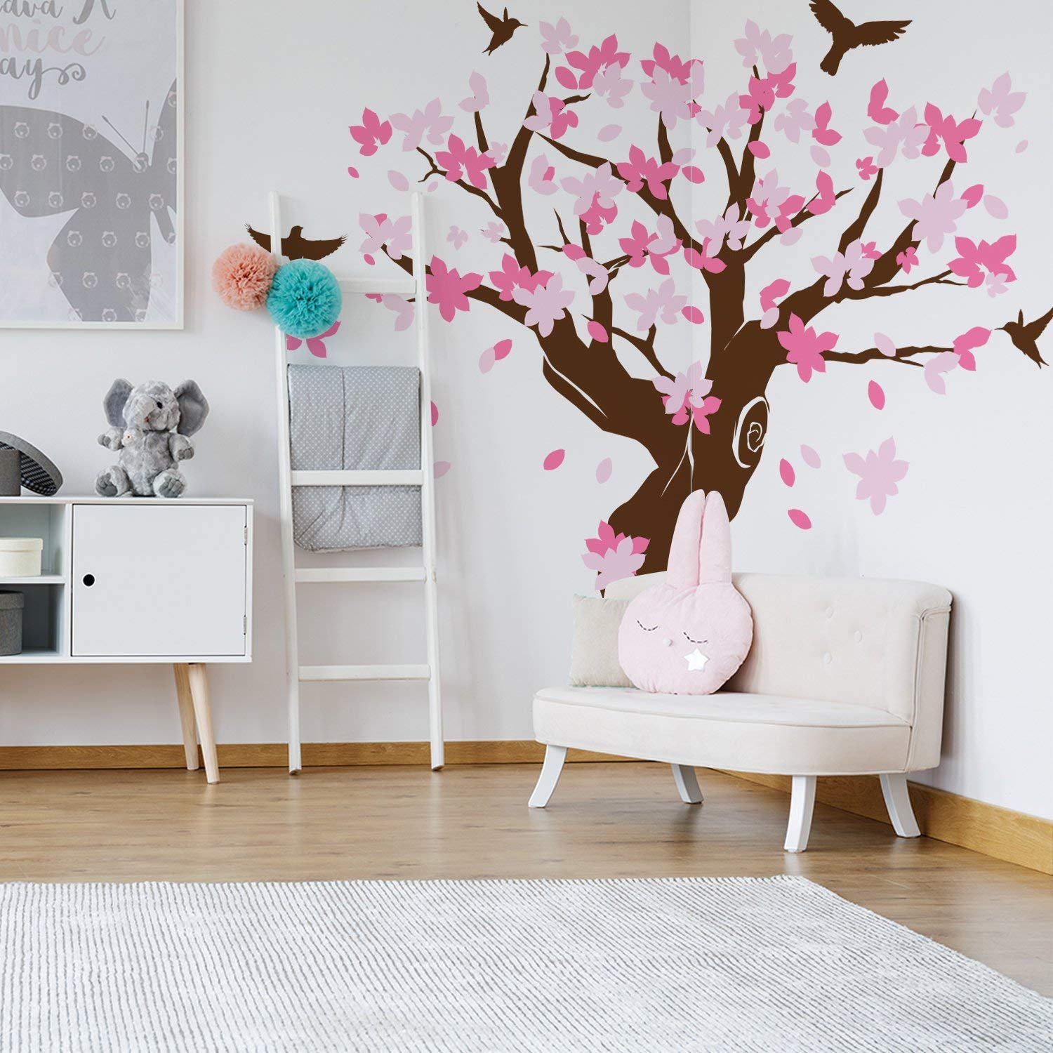 Adhesivo de Pared para Esquina de árbol Grande, diseño de Ramas de Vinilo, decoración de pájaros Gigantes, Vinilo, 92'' x 110'' (233x280 cm)