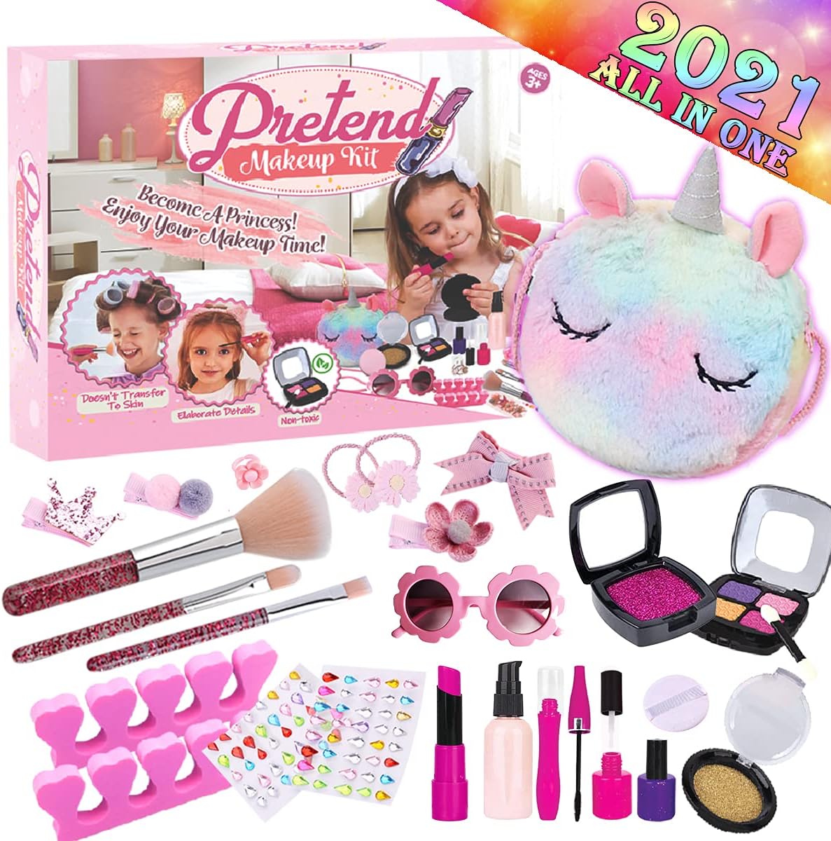 GraceDuck Makeup Kit Toys - Pretend Play Princess Make Up Set Unicorns Gifts for Girls with Nail Polish Brush Cosmetic Bag Little Girl Stuff Birthday Christmas for Kids Toddlers Ages 3 4 5 6 7 8 9 10 : Toys & Games