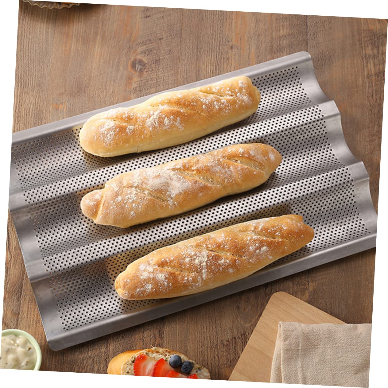 IMIKEYA 2 Moldes para Hornear Pan Tipo Baguette de Acero Inoxidable Revestimiento Antiadherente, Fácil de Almacenar, Ideales para Cocina Casera y Panadería