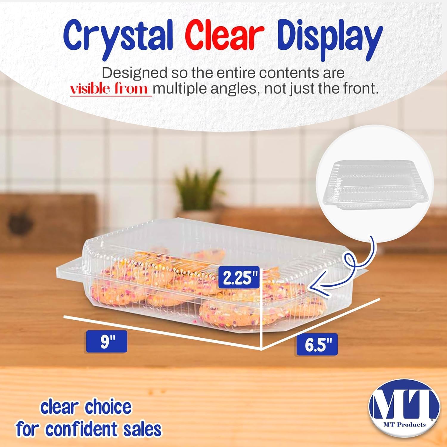 MT Products Plastic Food Containers 9" x 6.5" - Medium Deep Disposable Clear Containers for Snacks, Desserts, and Takeout (Pack of 350) – Made in USA