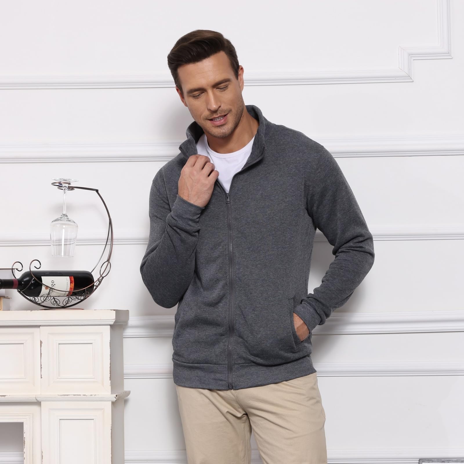 LAOARA Felpa Uomo con Zip Felpe Senza Cappuccio Nera Hoodie Leggera Invernale Giubbotto Giacca Giaccone M-3XL
