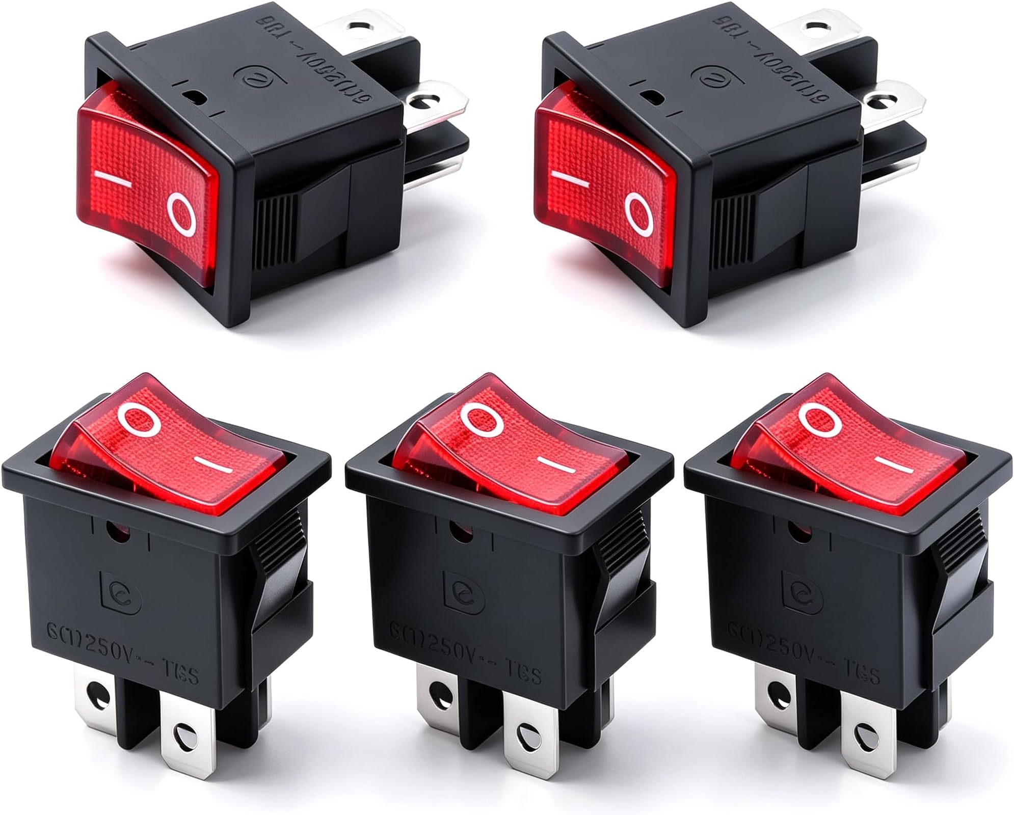 mxuteuk 5pcs 110V/120V Mini Rocker Switch Illuminated Snap-in DPST Toggle Power ON-Off Switch 4 Pin Red Light, Use for Household Appliances Industrial Equipment MXU1-4-201NR
