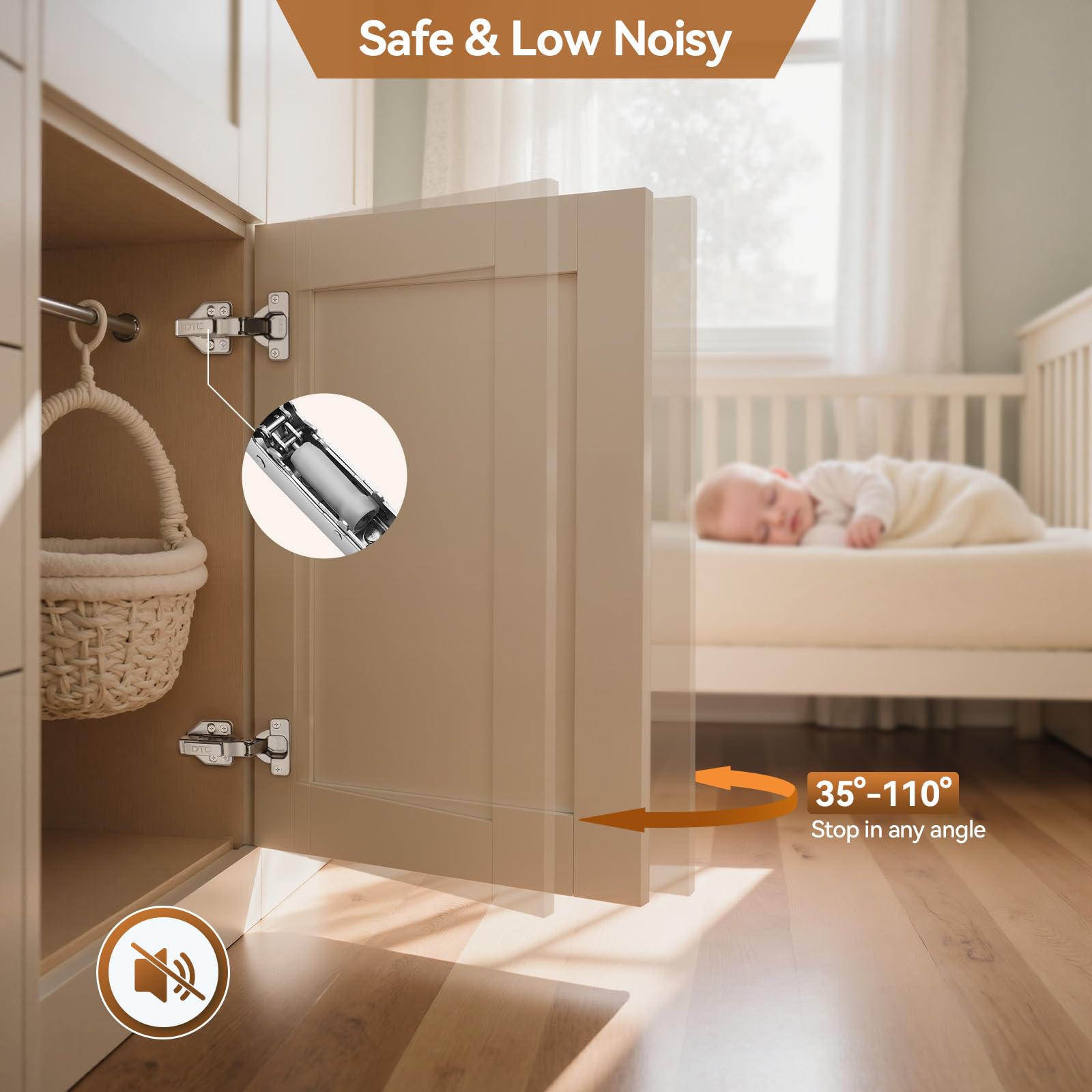 INMOZATA 6Pcs Kitchen Cupboard Hinges 110 Degree Detachable Cabinet Hinges 3D Full Overlay Door Hinge with Screws - Image 3