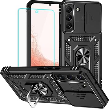for Samsung S22 Plus Case with Screen Protector [Military Grade 20ft. Drop Tested] Slide Camera Cover Ring Shockproof Protective Phone Case for - Samsung Galaxy S22 Plus Black